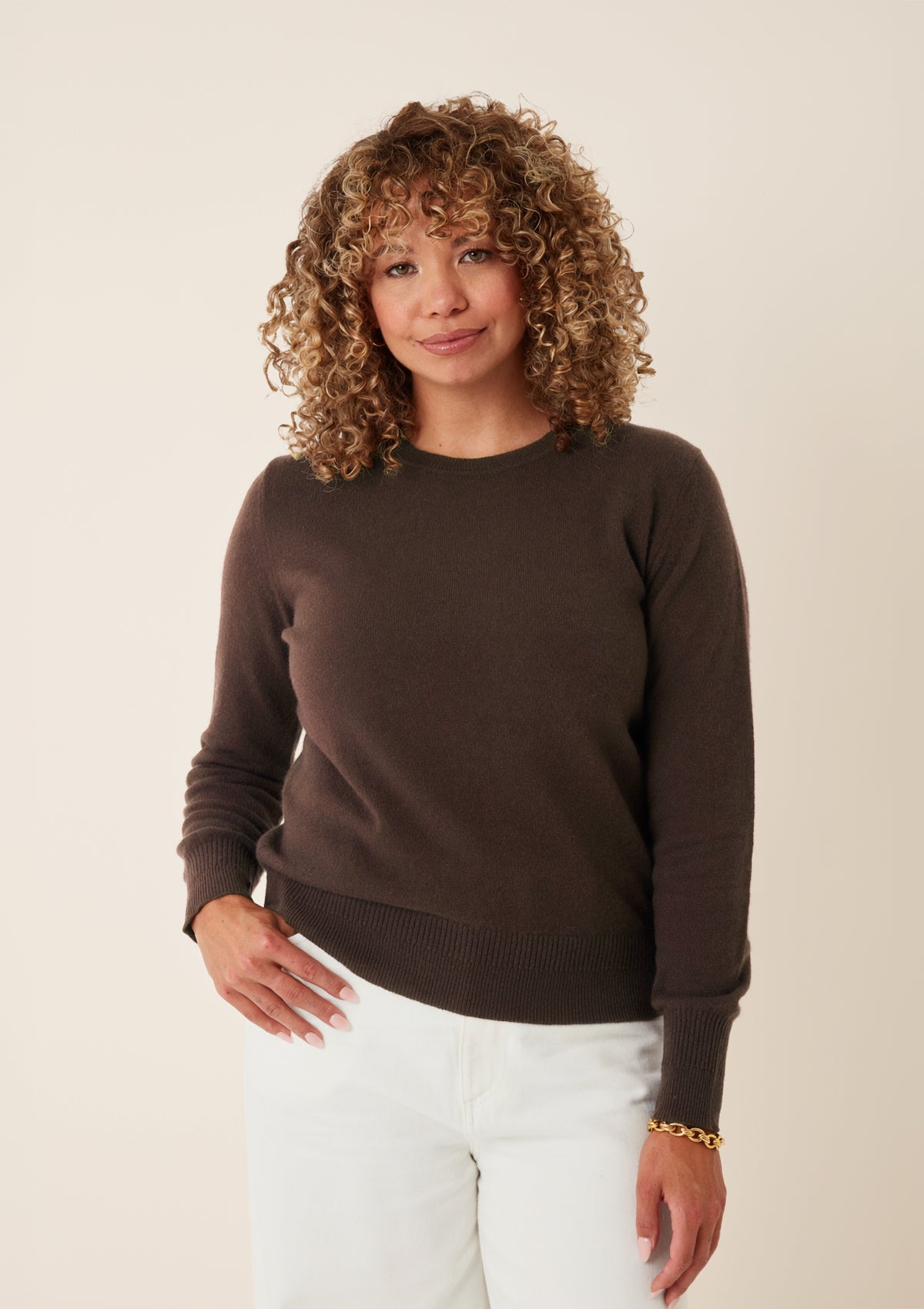 Cashmere Crew Neck Sweater in Americano Brown
