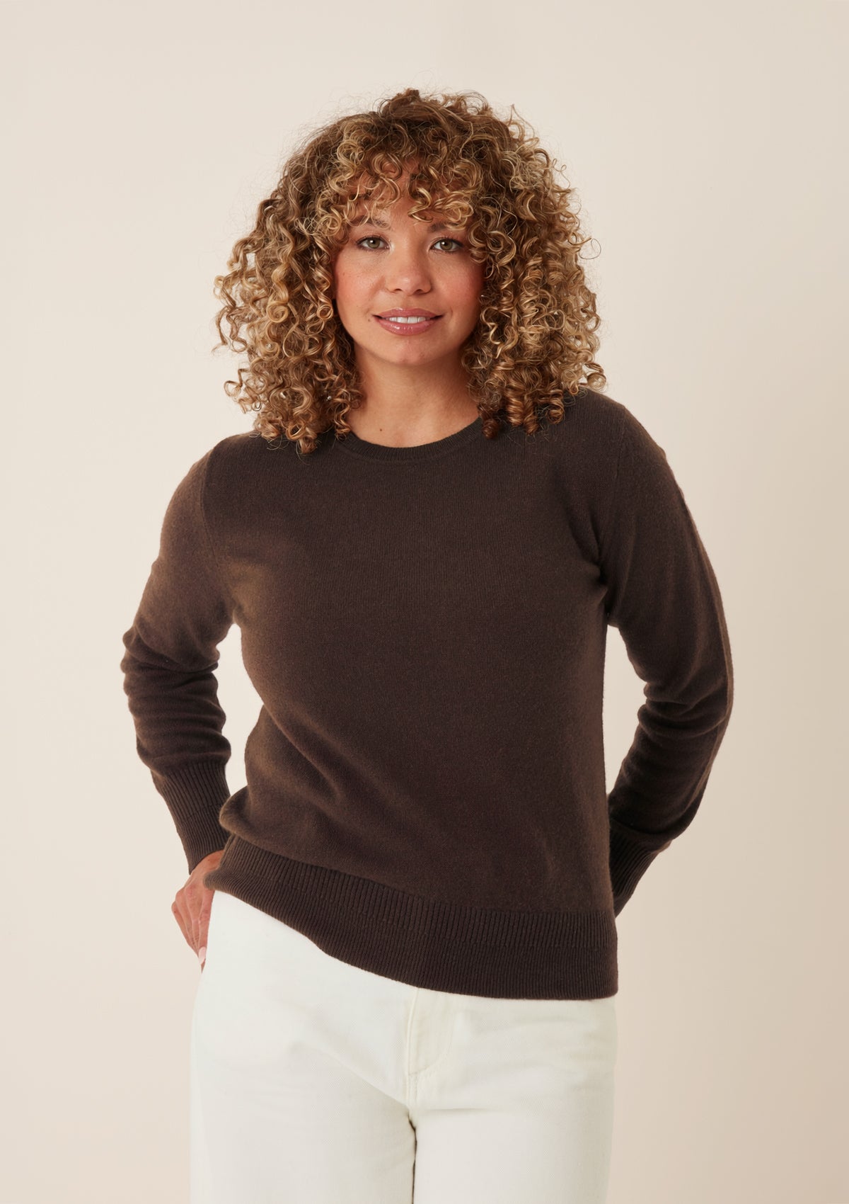Cashmere Crew Neck Sweater in Americano Brown
