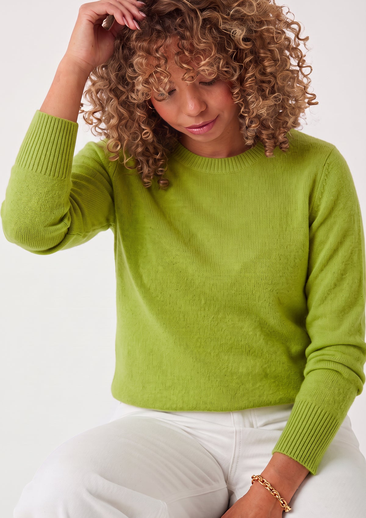 Cashmere Crew Neck Sweater in Pear Green