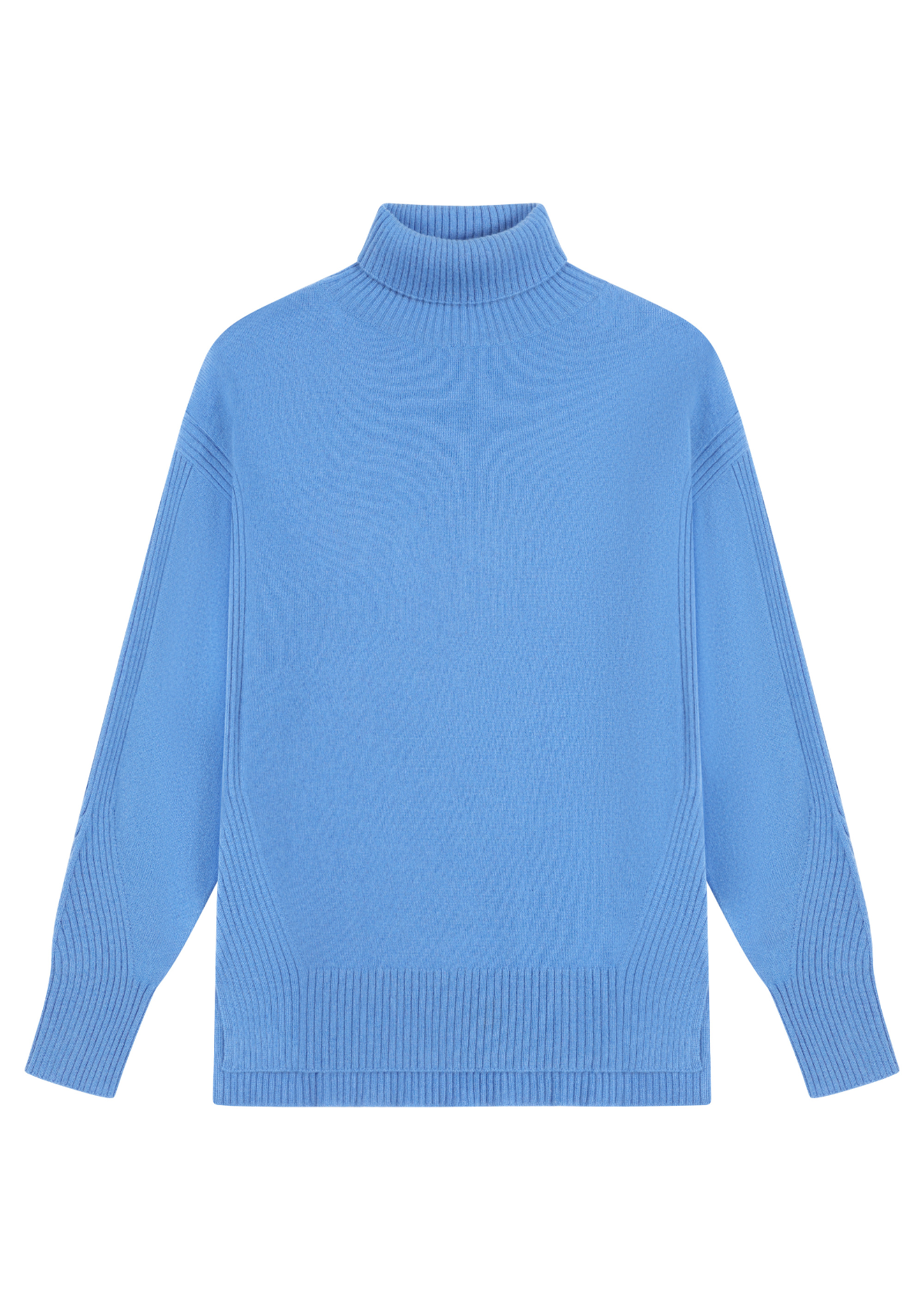 Chevron Detail Relaxed Polo Neck Sweater in Lake Blue