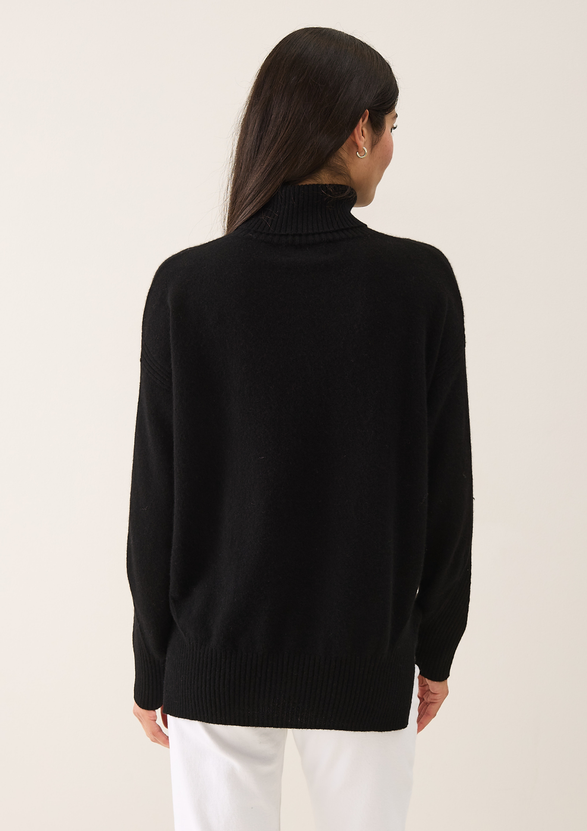 Chevron Detail Relaxed Polo Neck Sweater in Jet Black