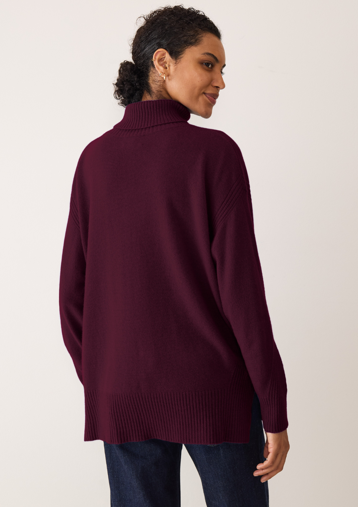 Chevron Detail Relaxed Polo Sweater in Barolo Red