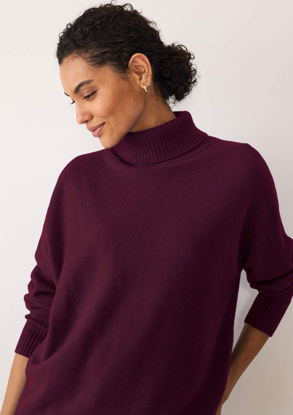 Chevron Detail Relaxed Polo Sweater in Barolo Red