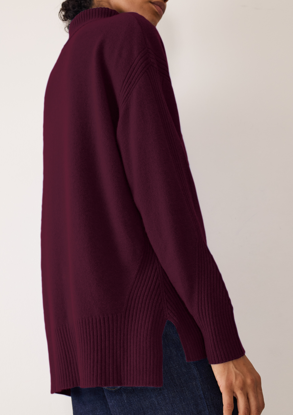 Chevron Detail Relaxed Polo Sweater in Barolo Red
