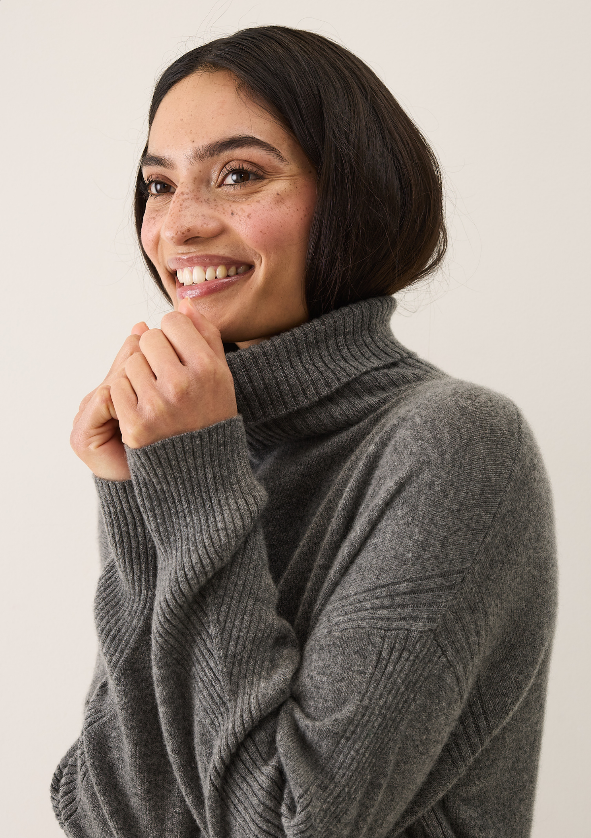 Chevron Detail Relaxed Polo Neck Sweater in Thunder Grey
