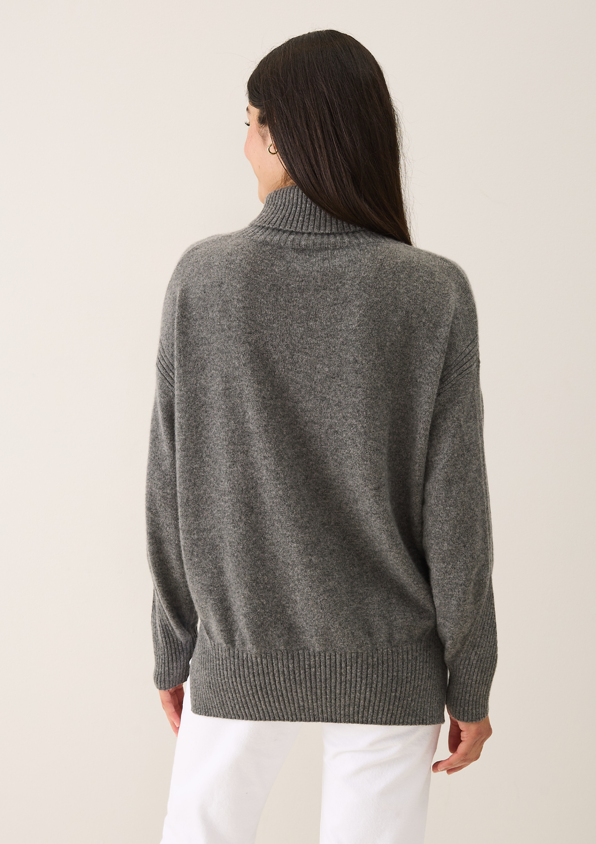 Chevron Detail Relaxed Polo Neck Sweater in Thunder Grey