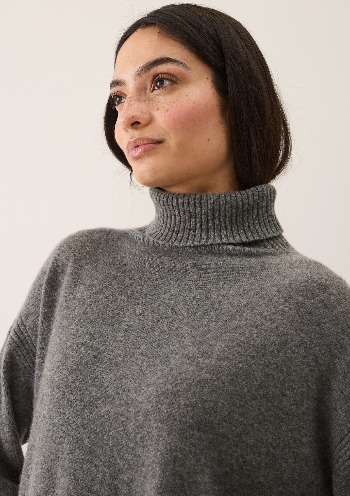 Chevron Detail Relaxed Polo Neck Sweater in Thunder Grey