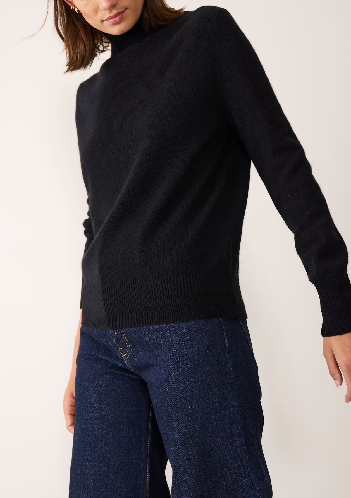 Cashmere Polo Neck Sweater in Jet Black