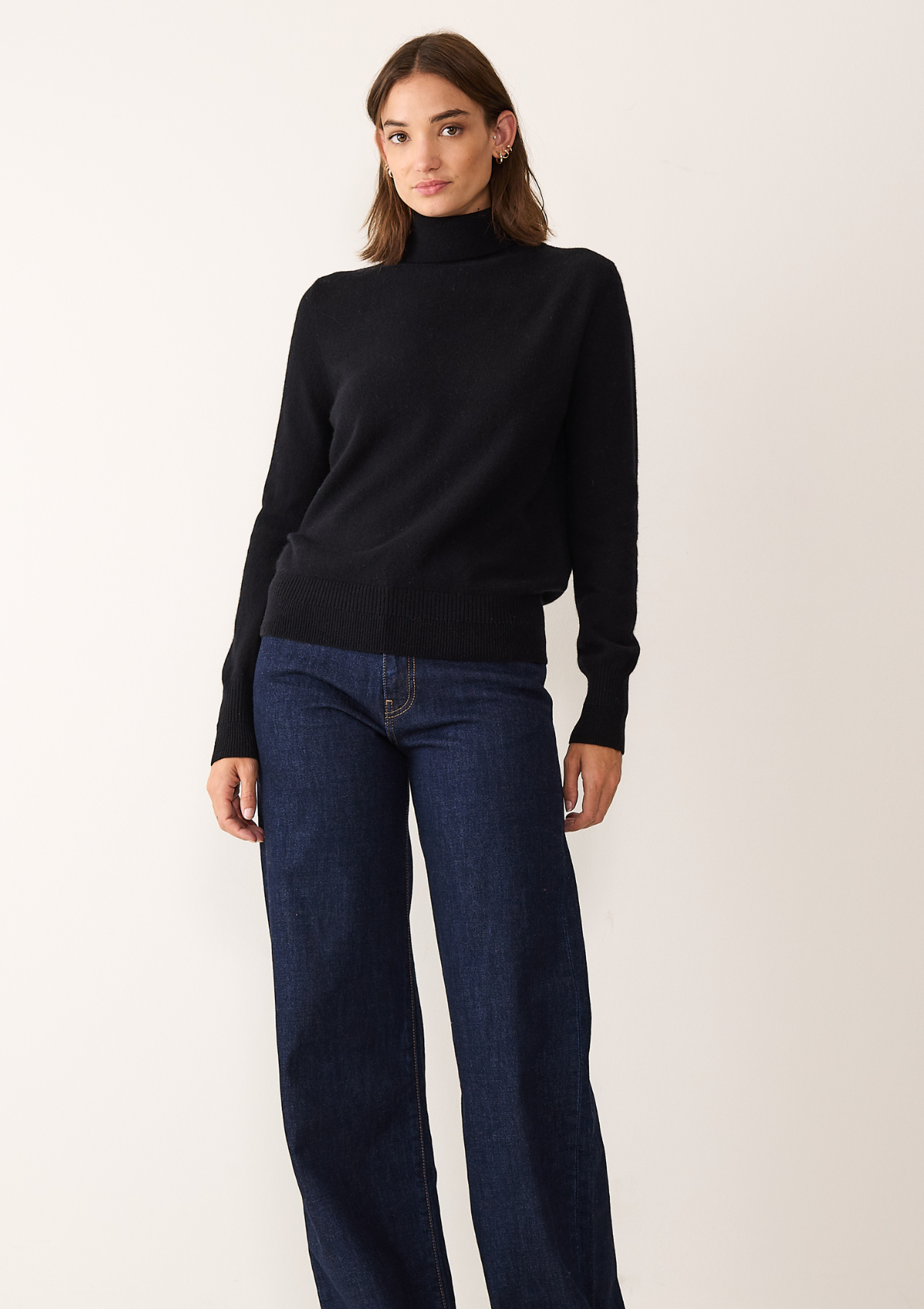 Cashmere Polo Neck Sweater in Jet Black