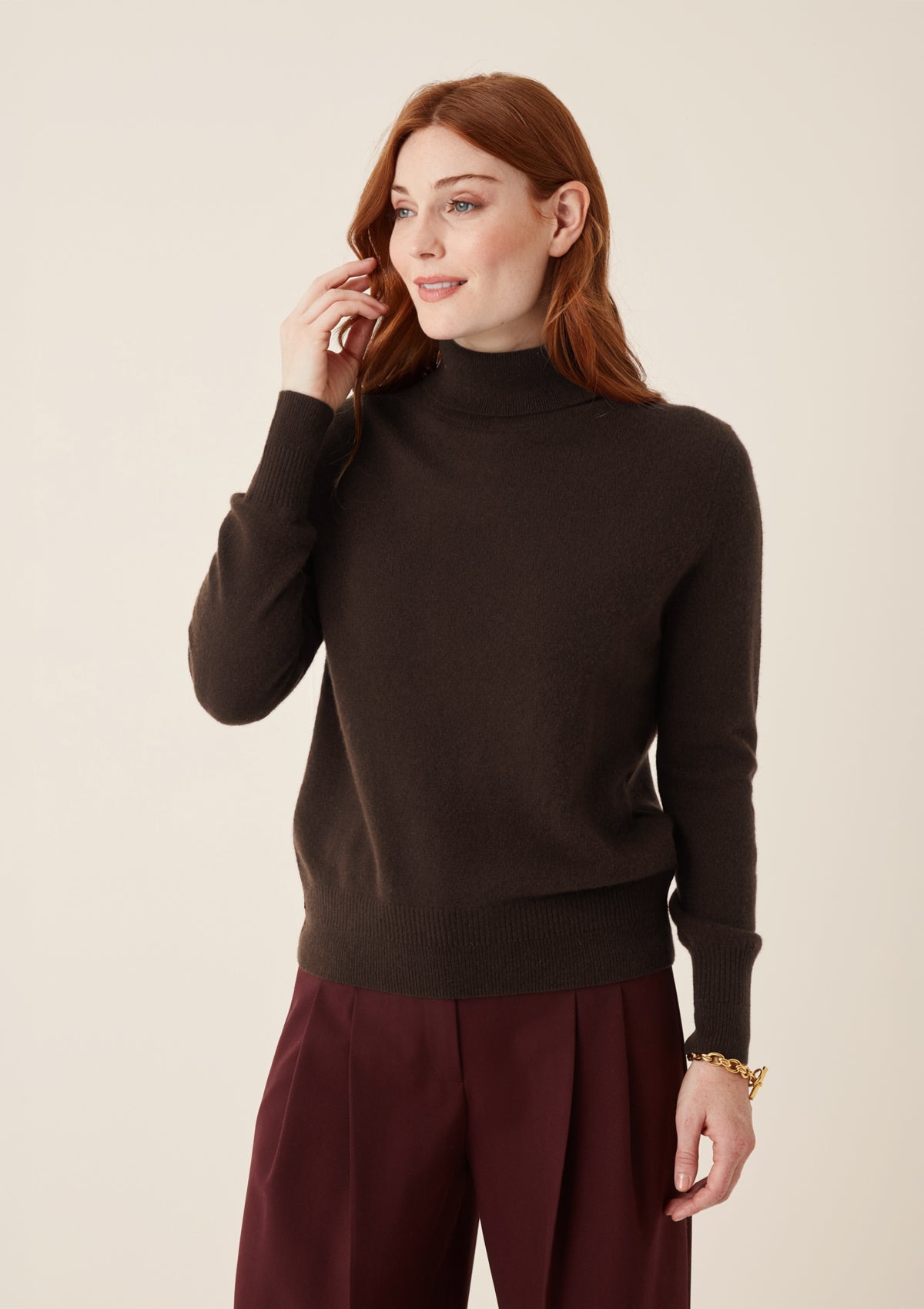 Cashmere Polo Neck Sweater in Americano Brown