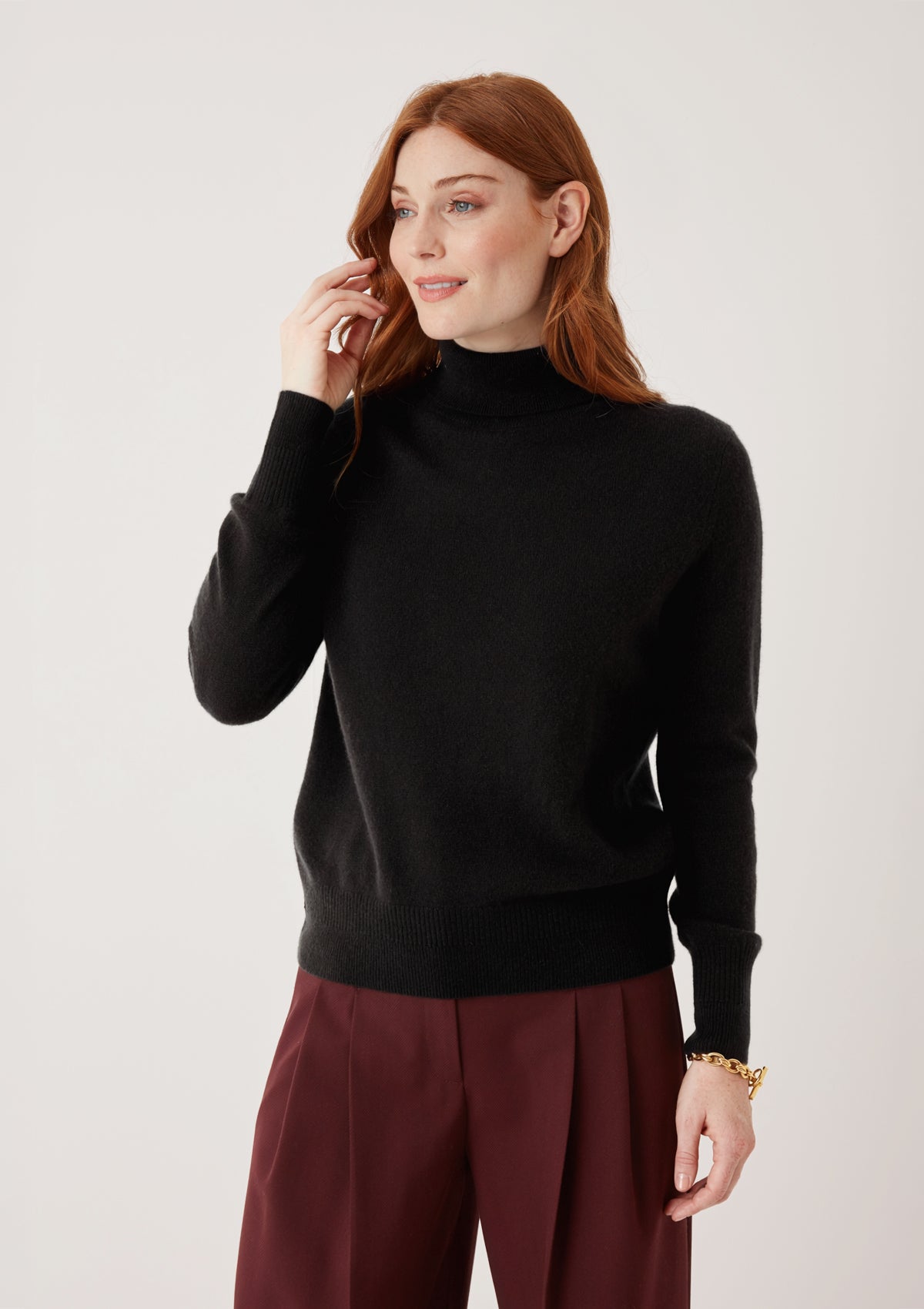 Cashmere Polo Neck Sweater in Jet Black