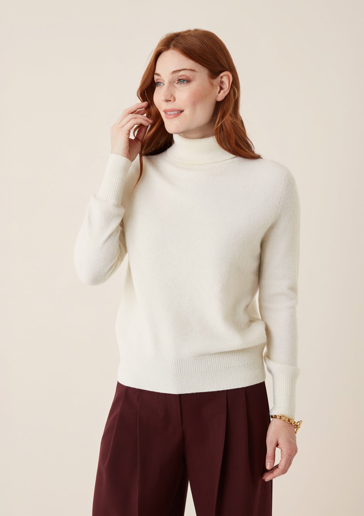 Cashmere Polo Neck Sweater in Snow White