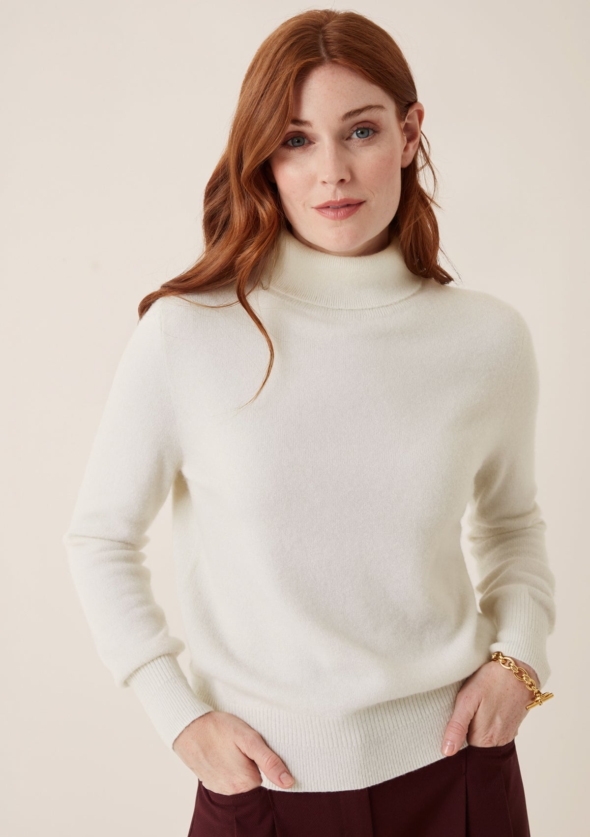 Cashmere Polo Neck Sweater in Snow White
