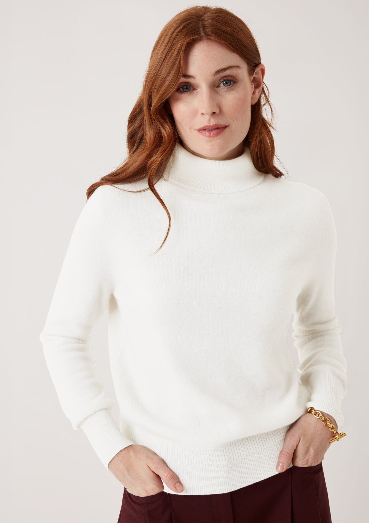 Cashmere Polo Neck Sweater in Snow White