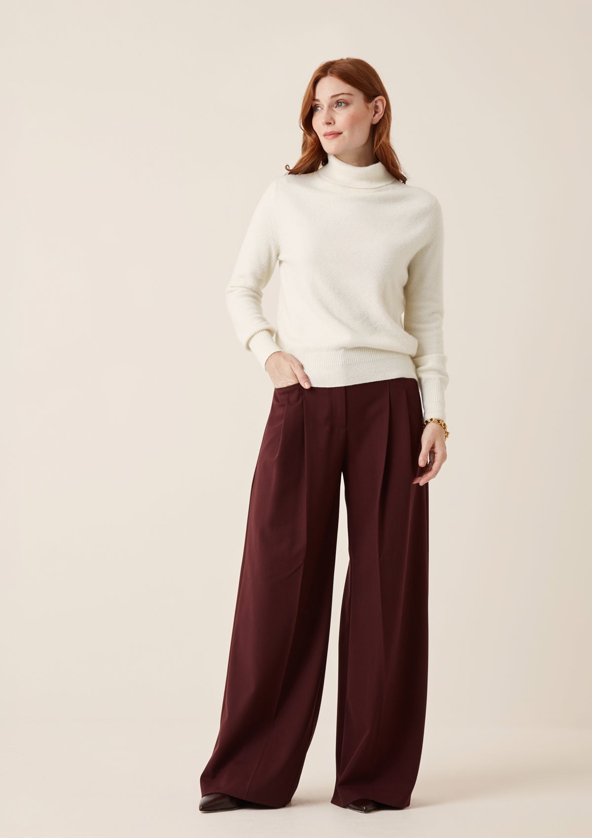 Cashmere Polo Neck Sweater in Snow White