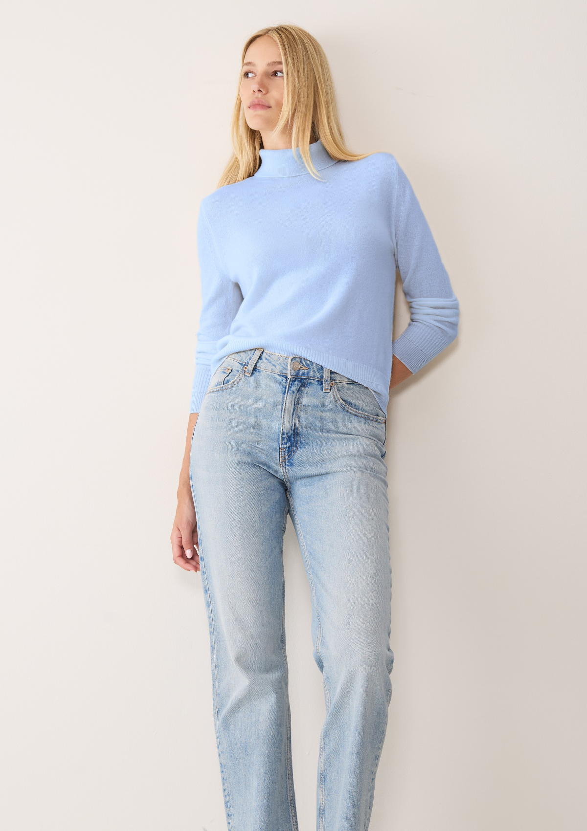 Cashmere Polo Neck Sweater in Whisper Blue