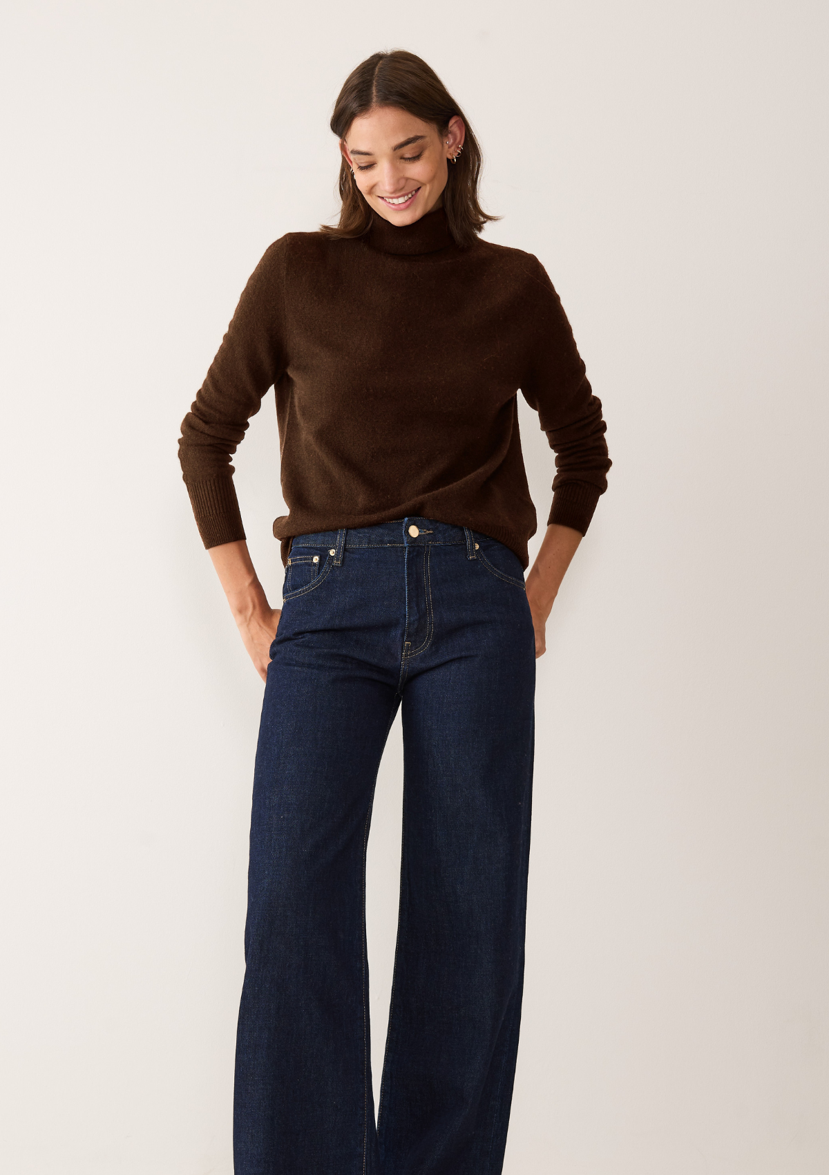 Cashmere Polo Neck Sweater in Americano Brown