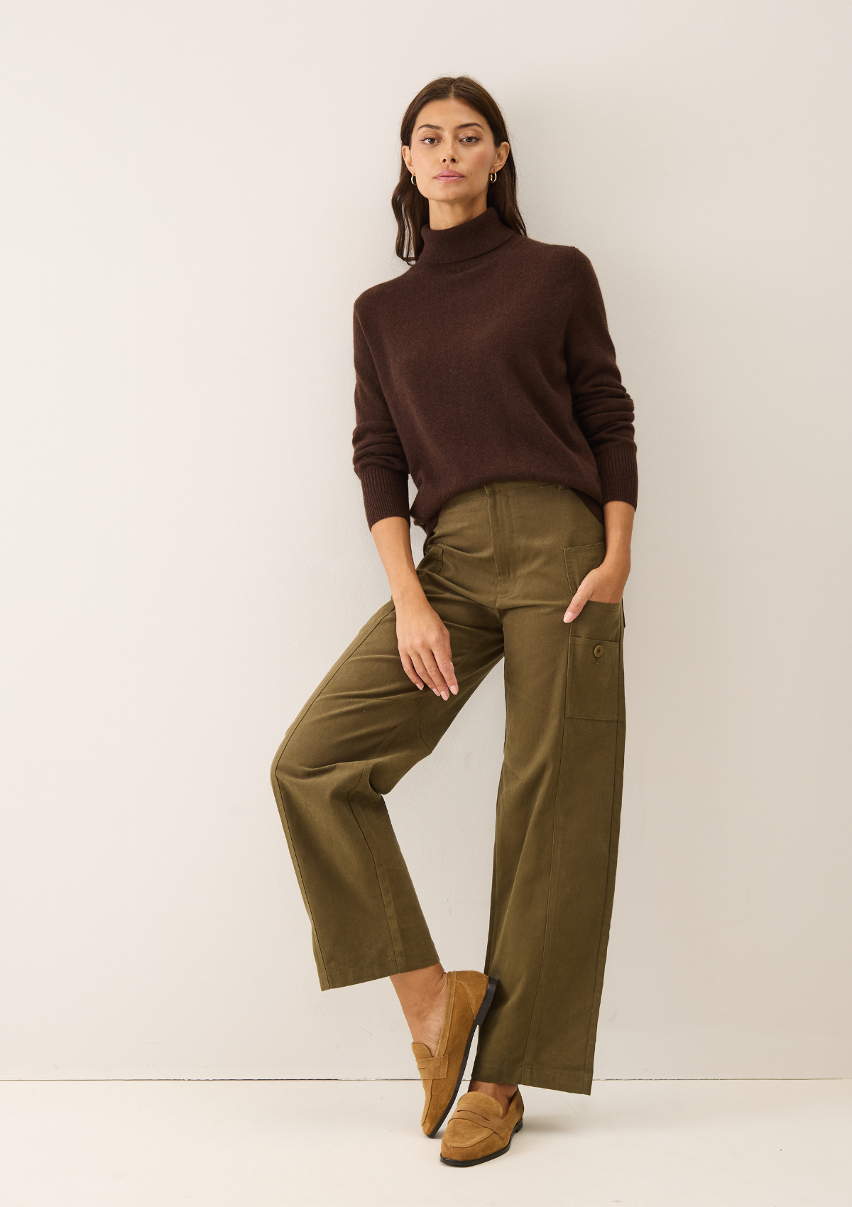 Cashmere Polo Neck Sweater in Americano Brown