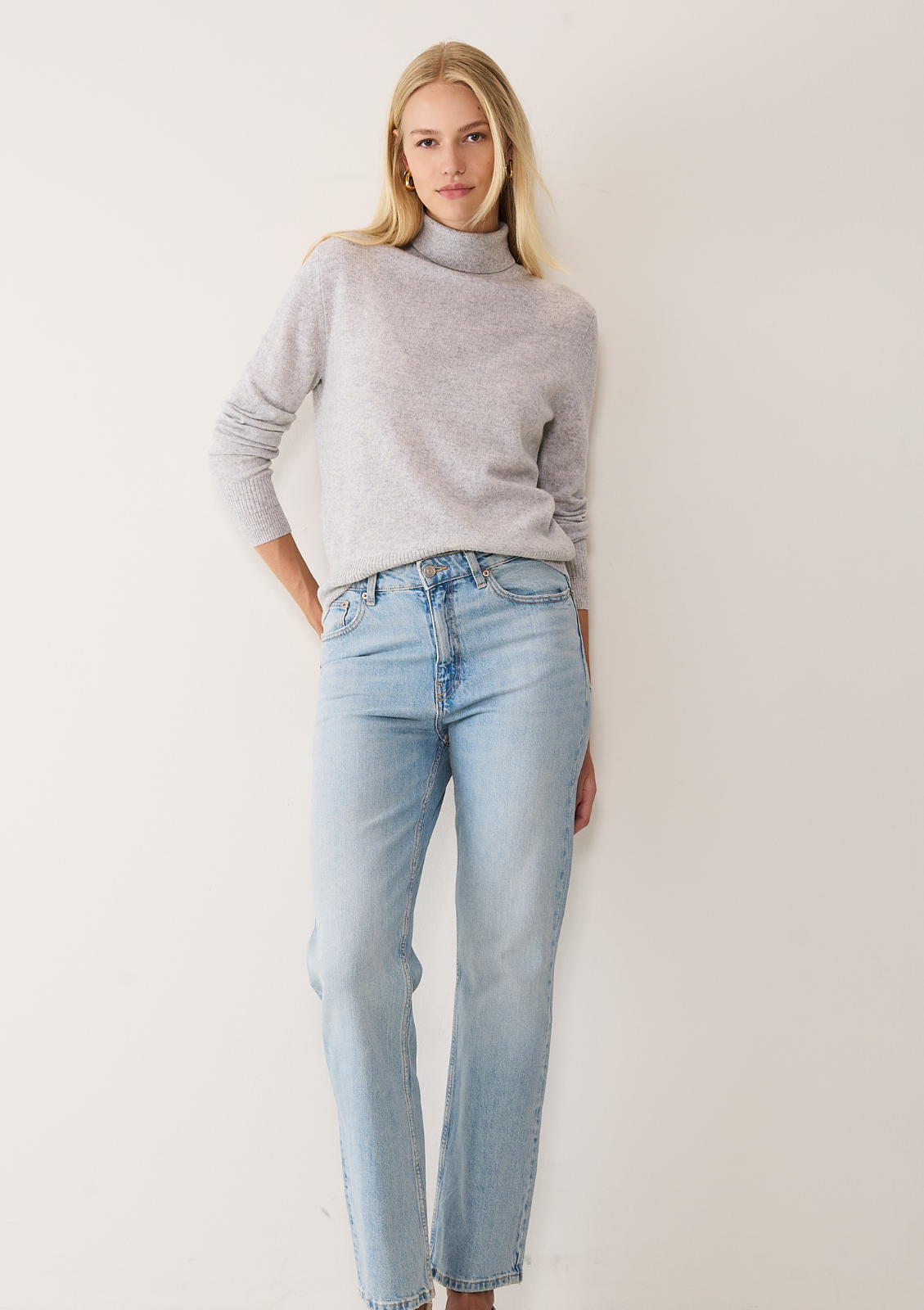 Cashmere Polo Neck Sweater in Mist Grey