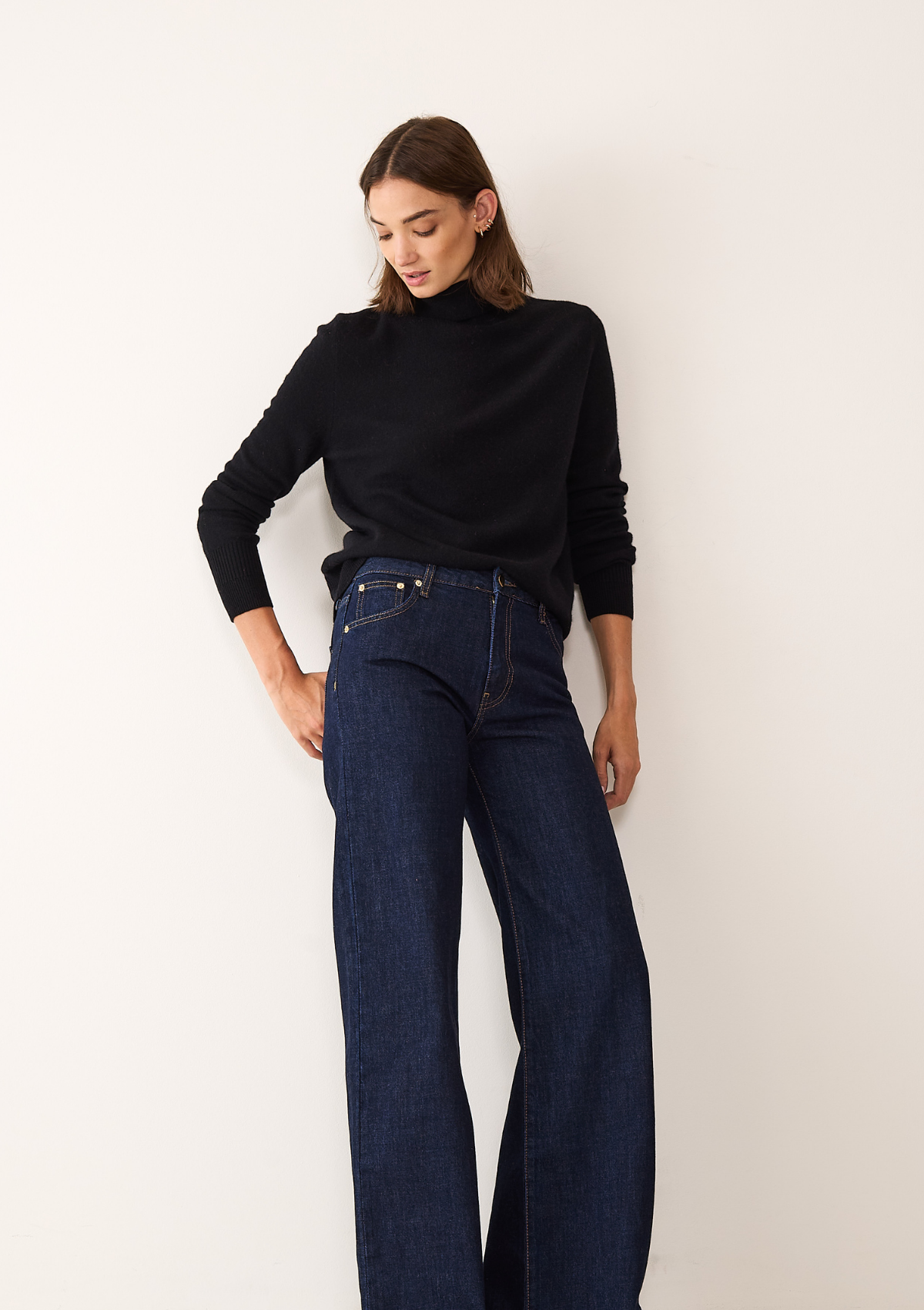 Cashmere Polo Neck Sweater in Jet Black