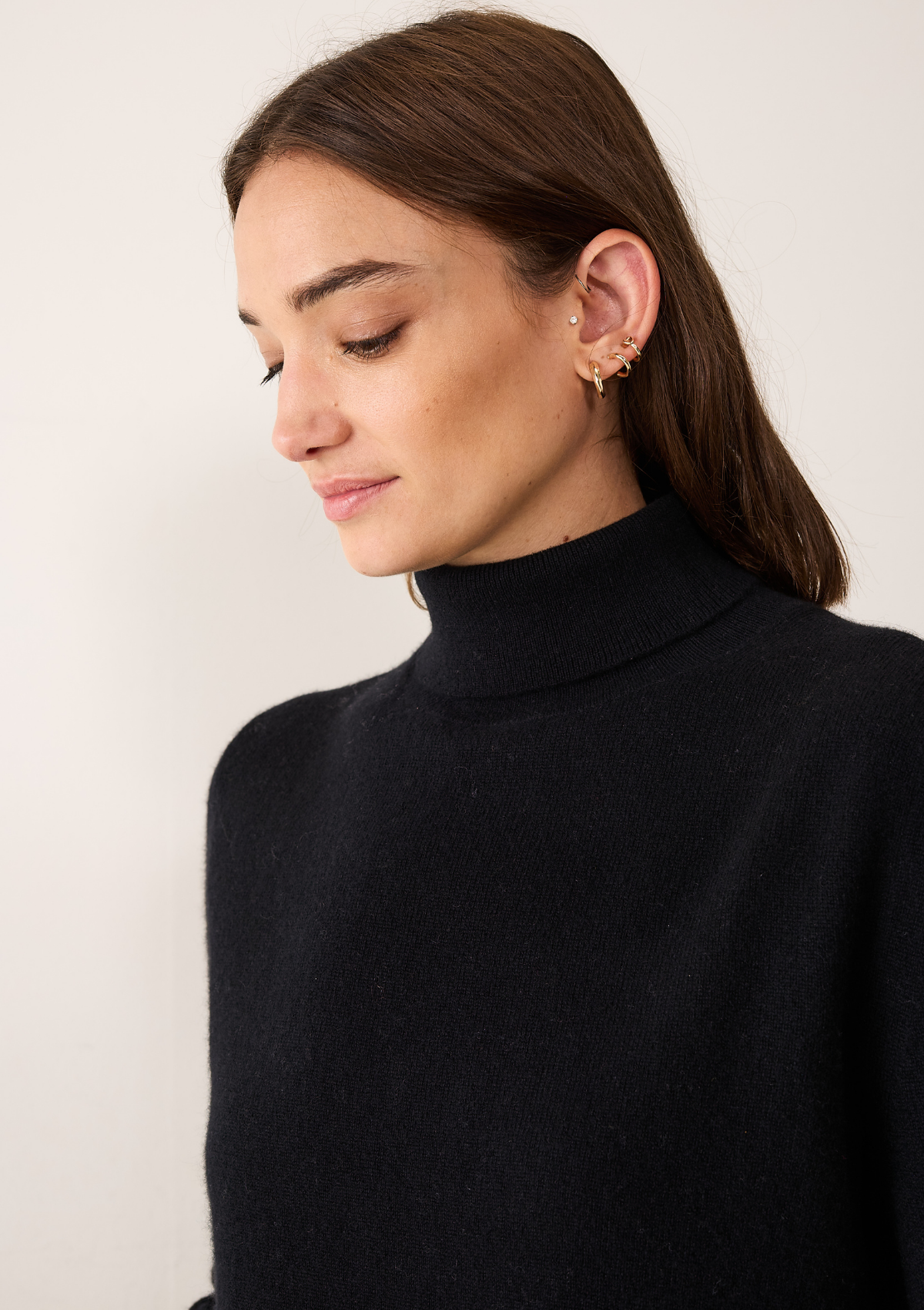 Cashmere Polo Neck Sweater in Jet Black