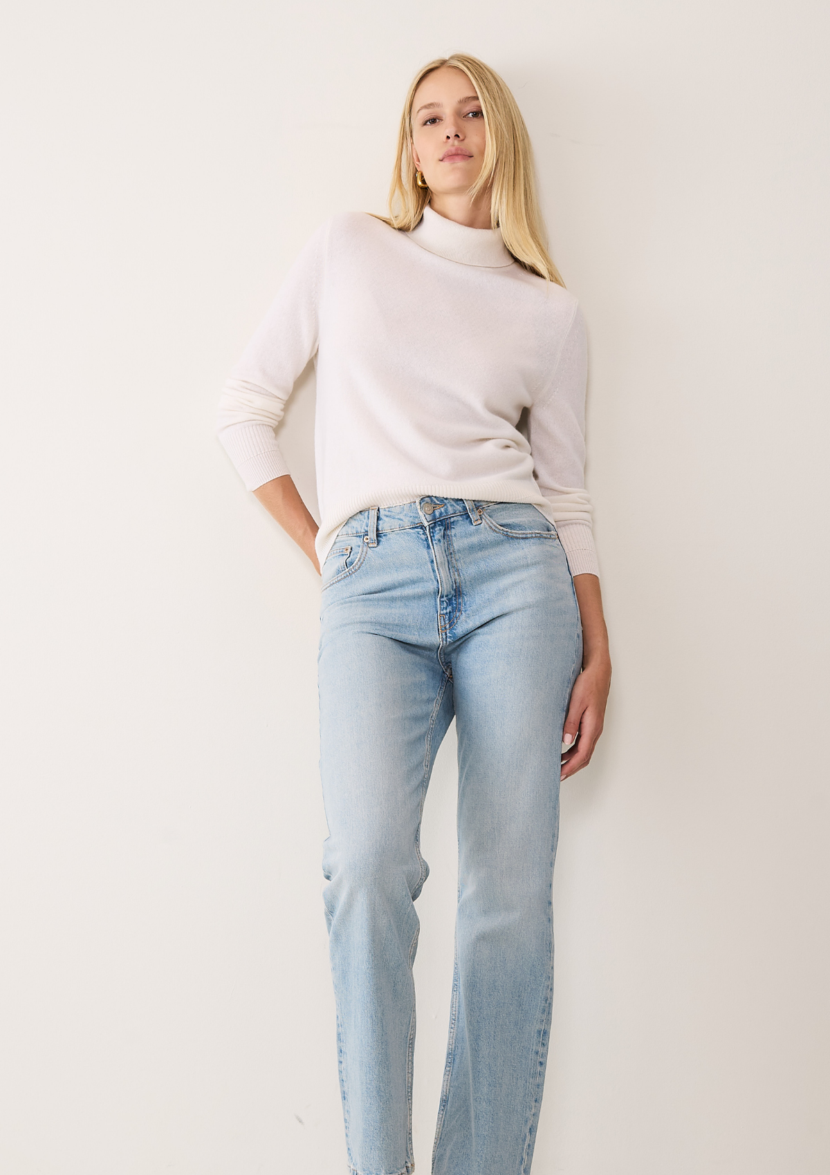 Cashmere Polo Neck Sweater in Snow White