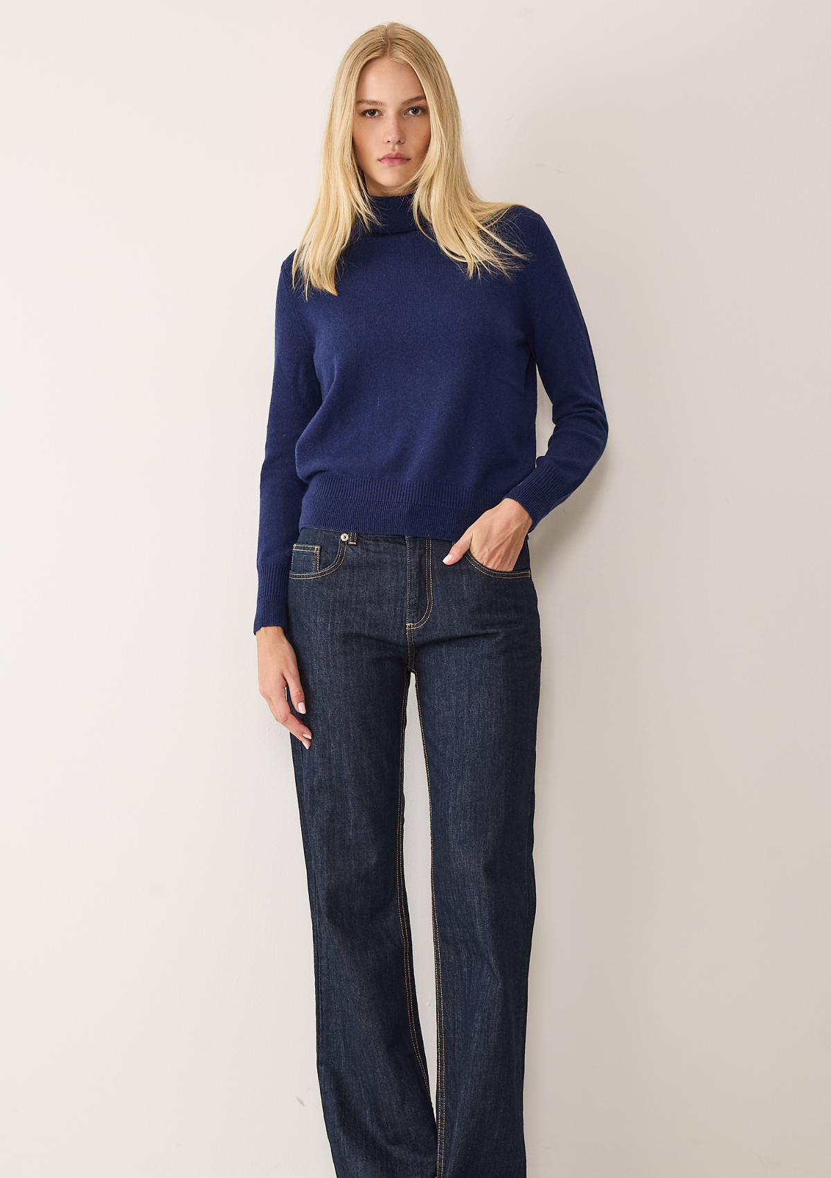 Cashmere Polo Neck Sweater in Midnight Blue
