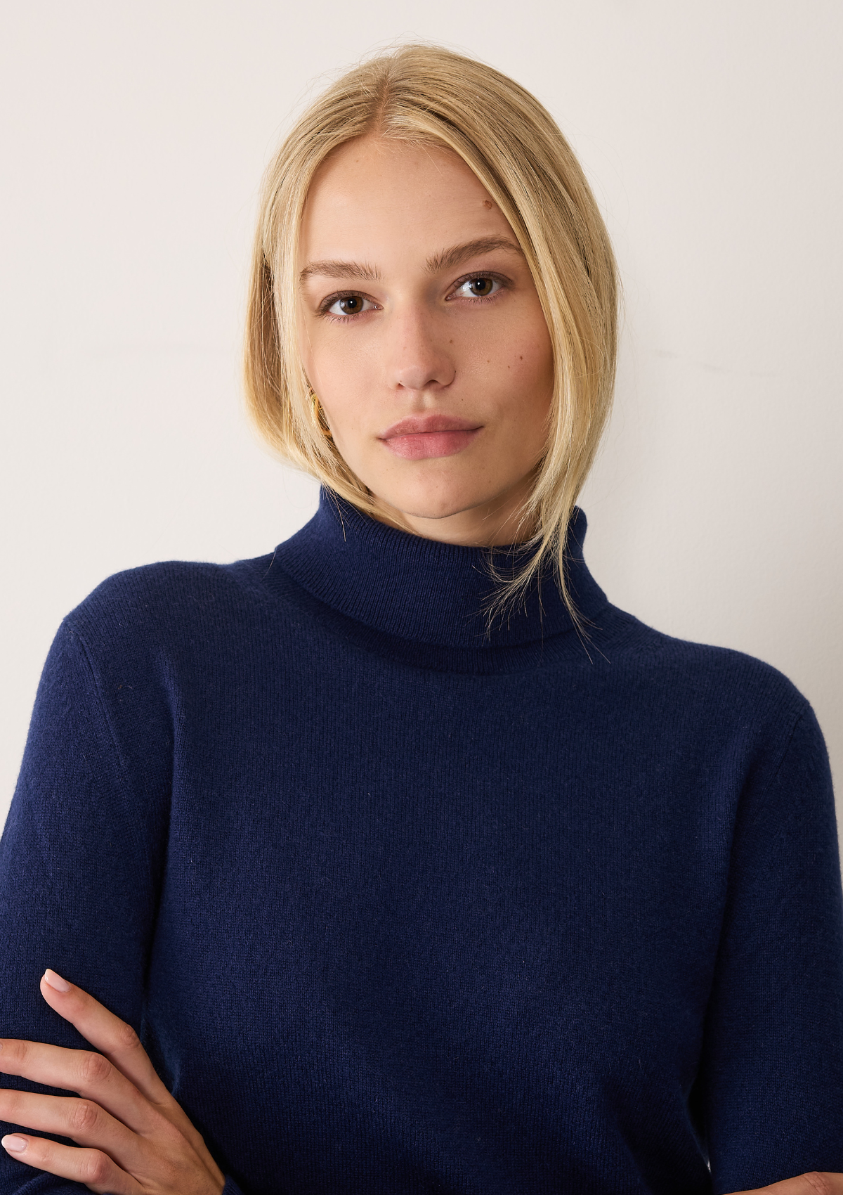 Cashmere Polo Neck Sweater in Midnight Blue