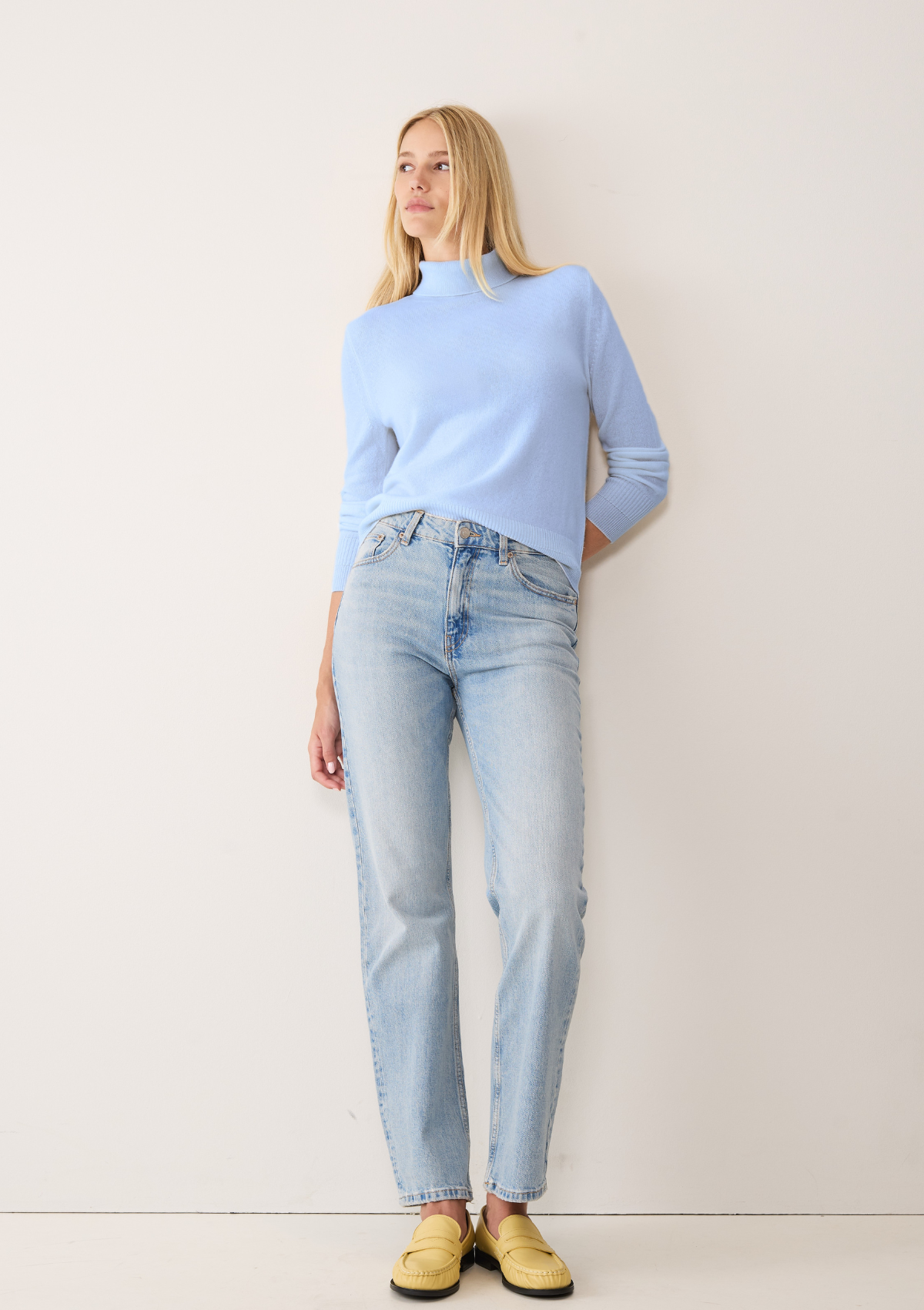 Cashmere Polo Neck Sweater in Whisper Blue