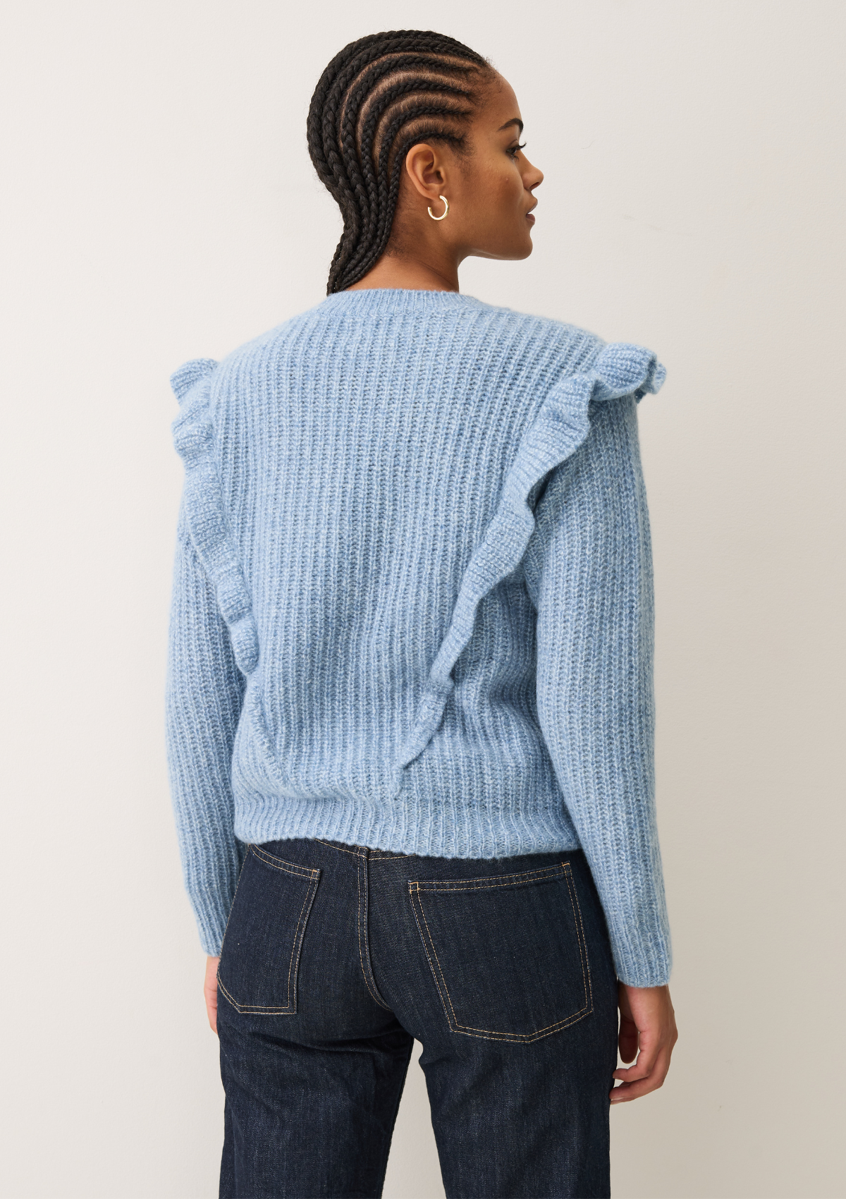 Silk & Cashmere Frilled Sweater in Frosty Blue