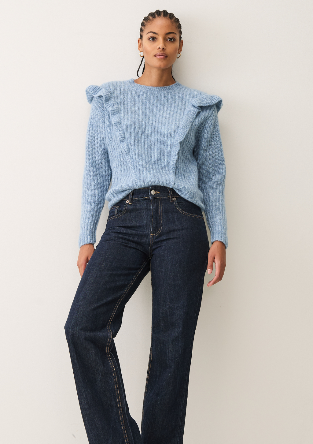 Silk & Frilled Sweater Frosty