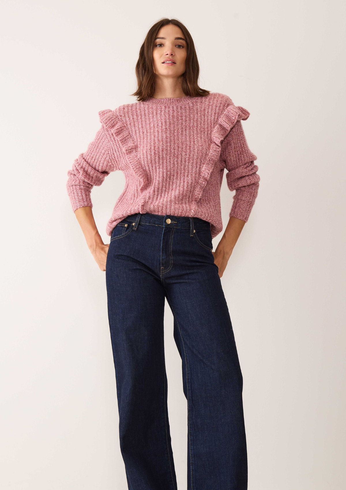 Silk & Cashmere Frilled Sweater in Sugary Pink