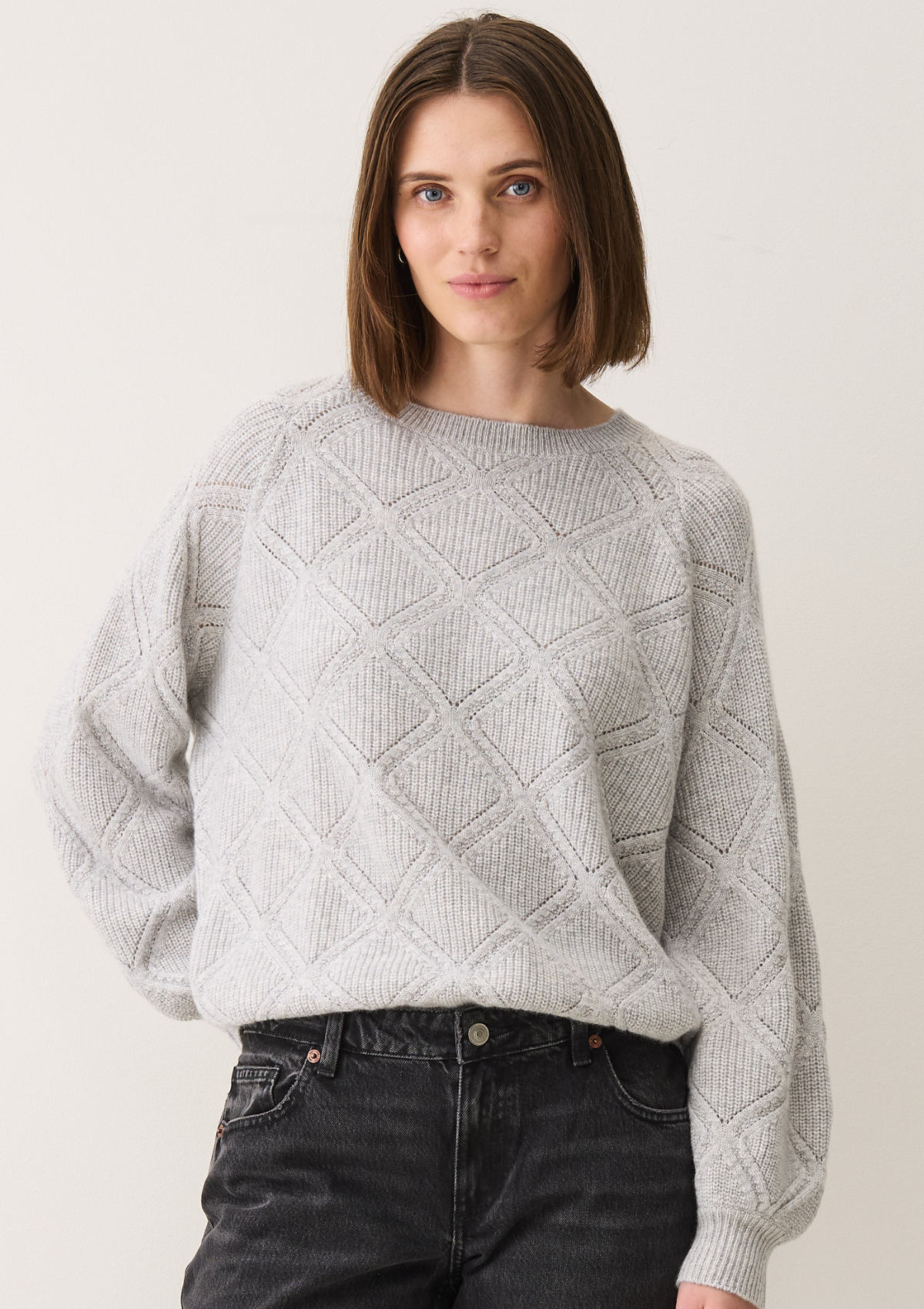 Diamond Stitch Sweater in Foggy Grey