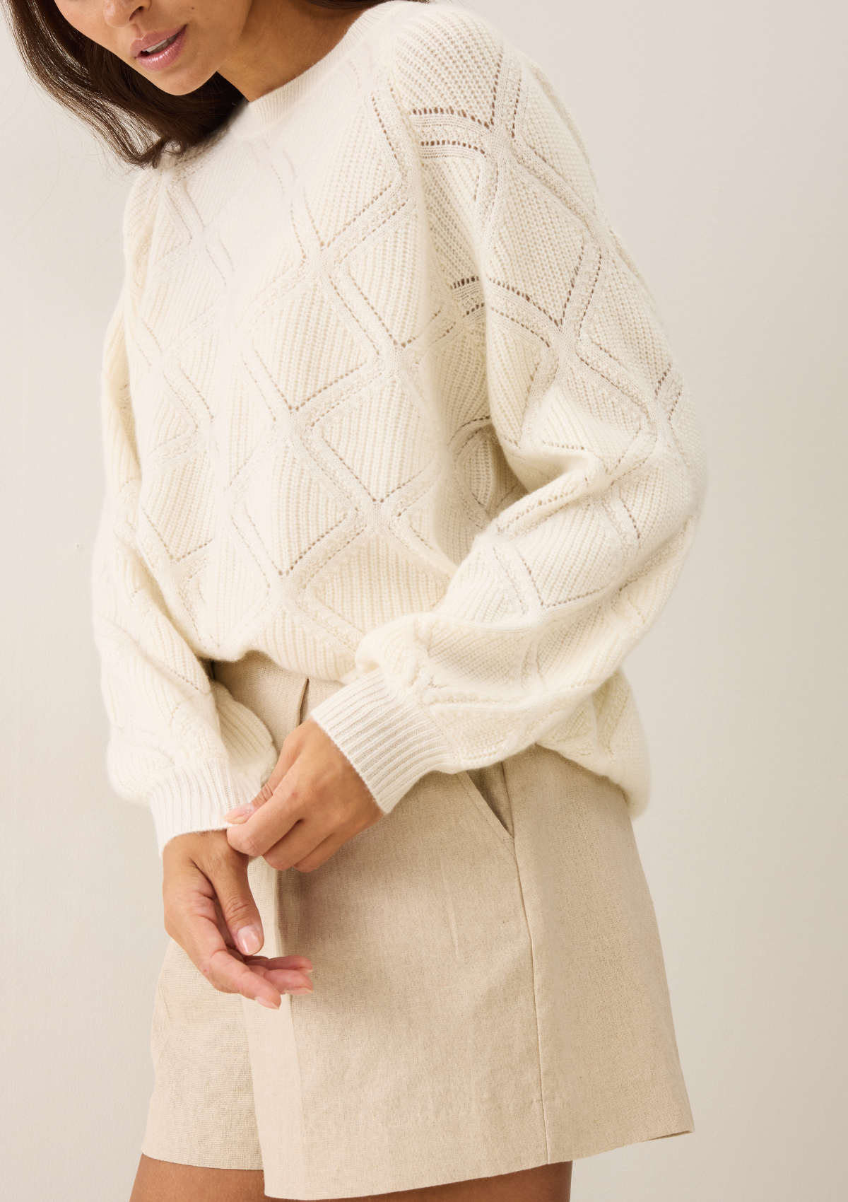 Diamond Stitch Sweater in Snow White