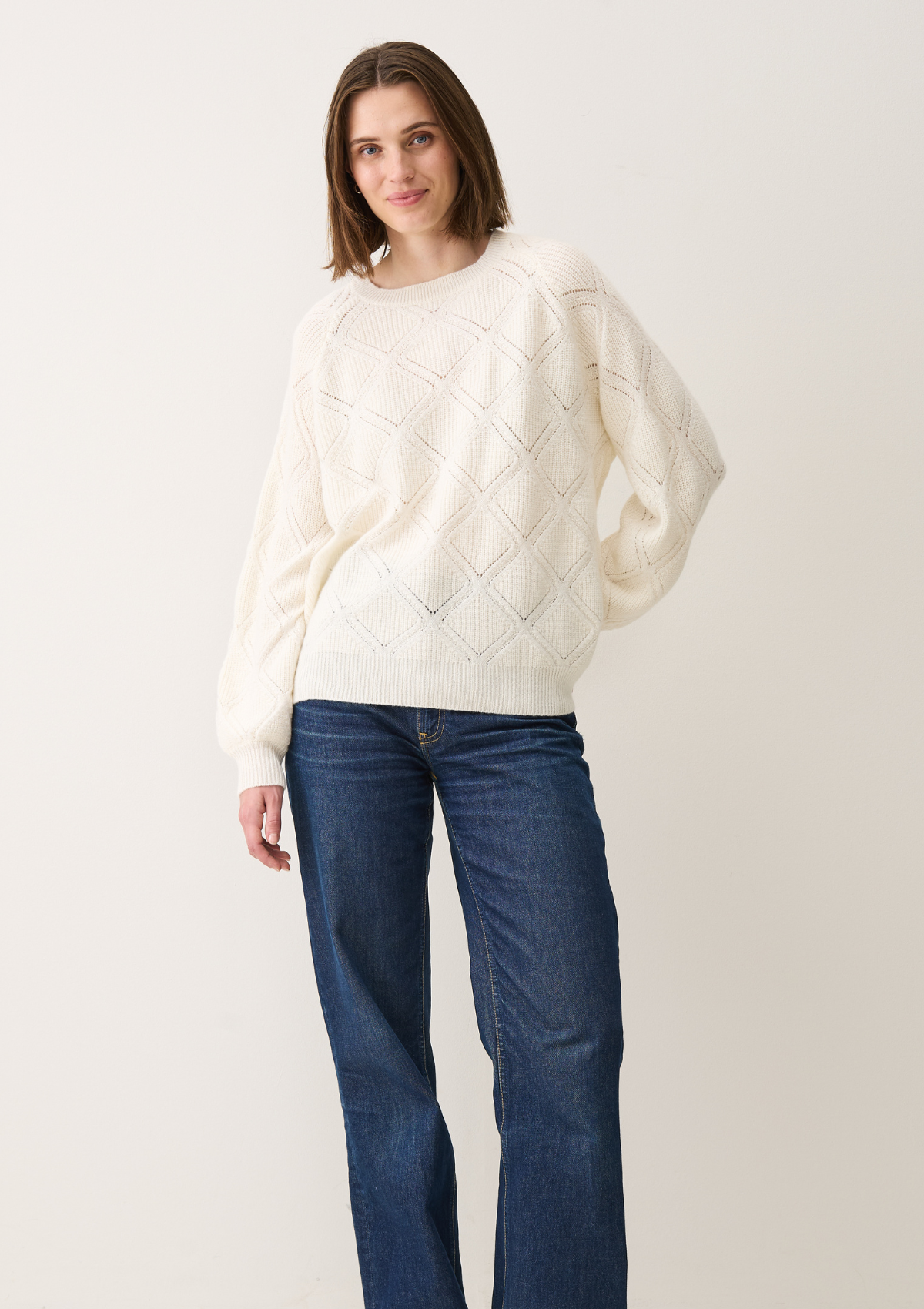 Diamond Stitch Sweater in Snow White