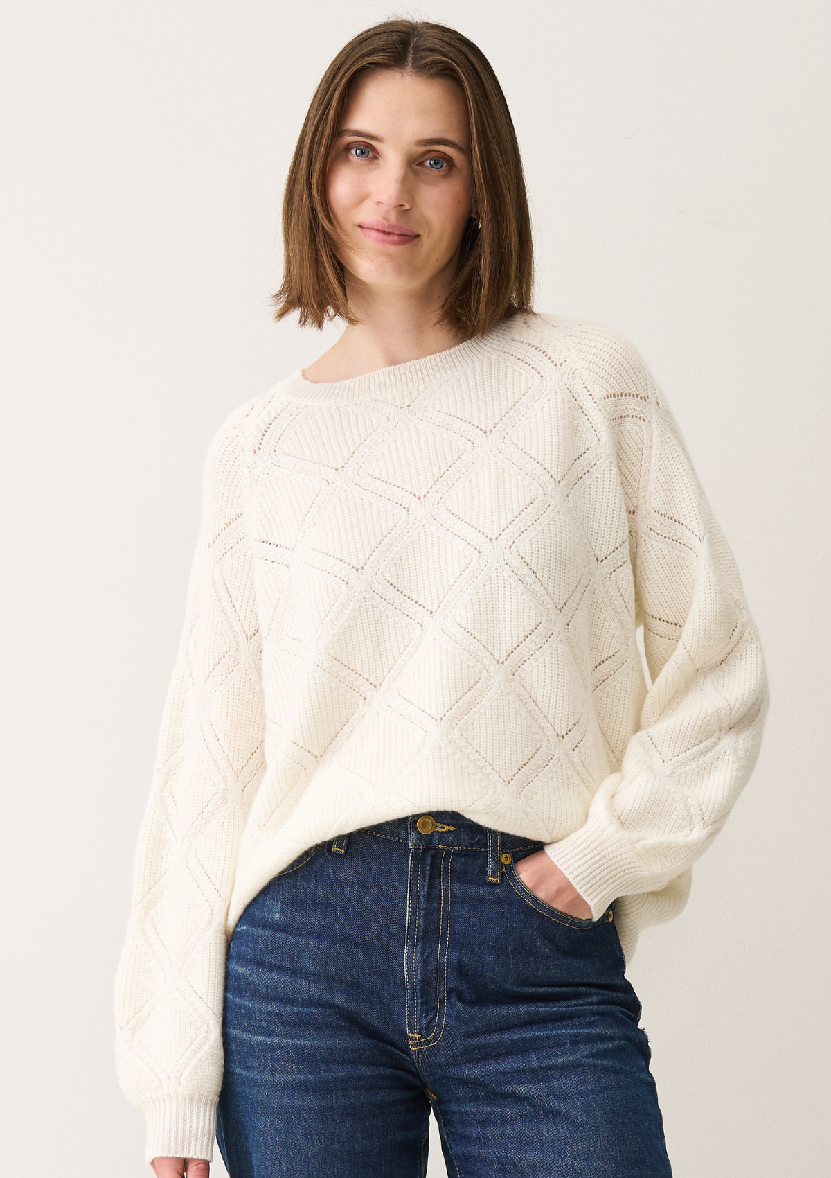 Diamond Stitch Sweater in Snow White