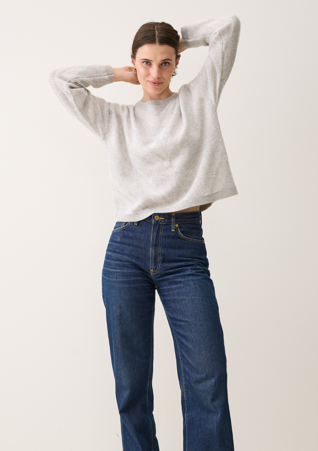 Textured Chevron Sweater Foggy Grey & Snow White