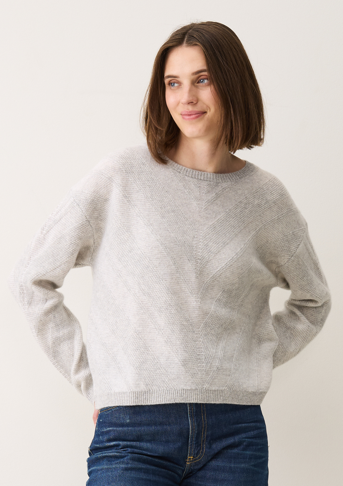 Textured Chevron Sweater in Foggy Grey & Snow White