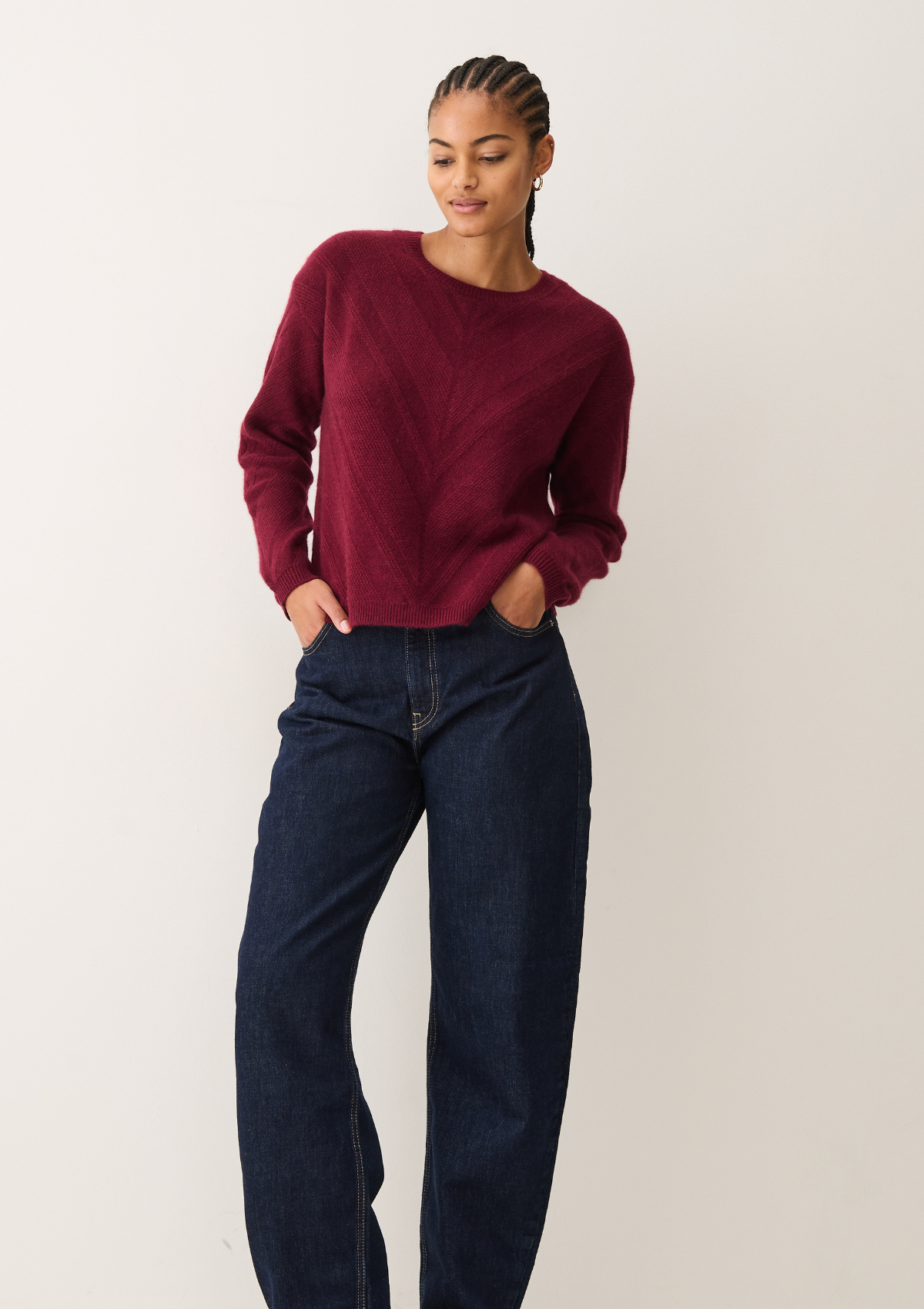 Textured Chevron Sweater in Barolo Red
