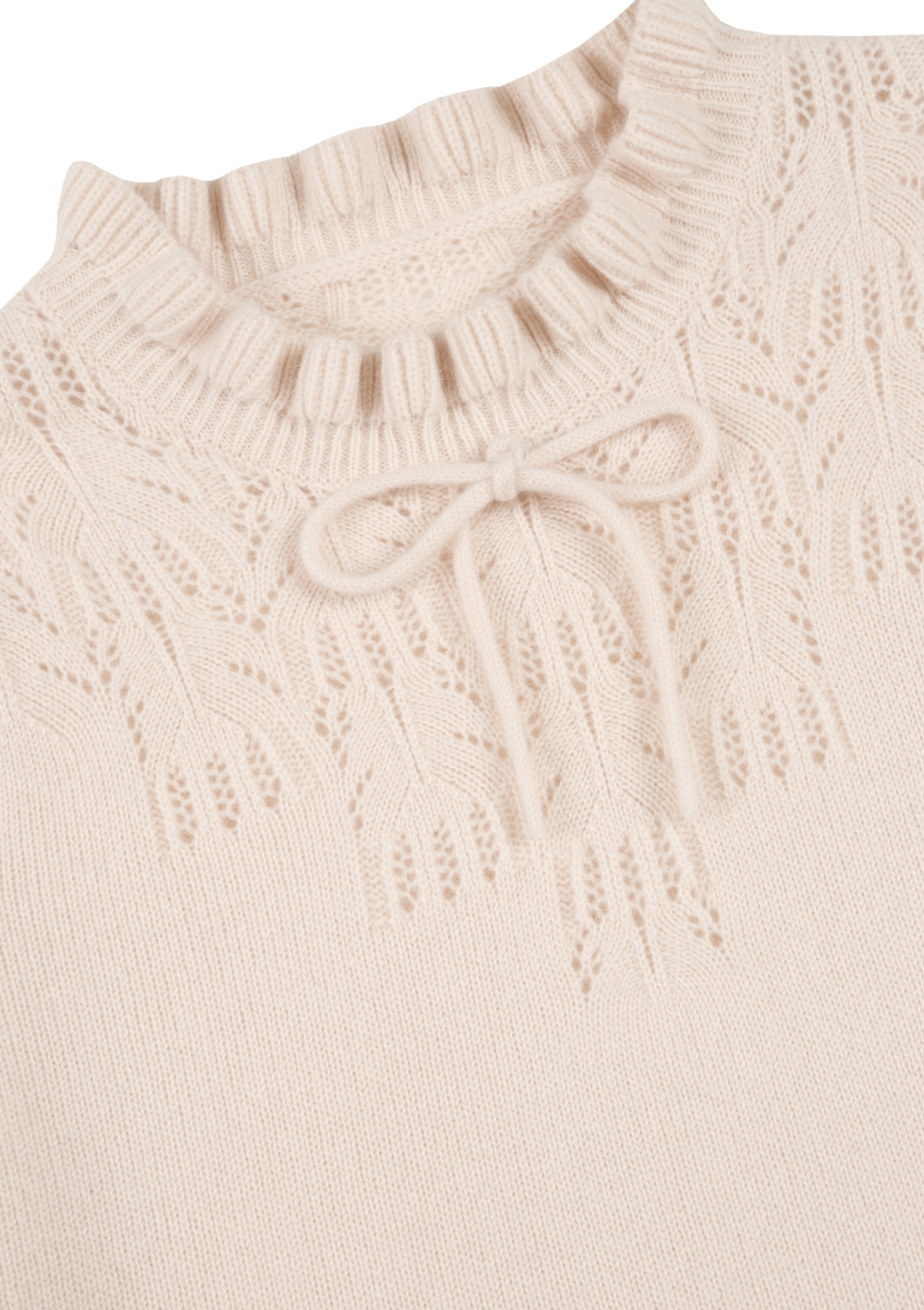 Tie Neck Pointelle Sweater in Feather Neutral