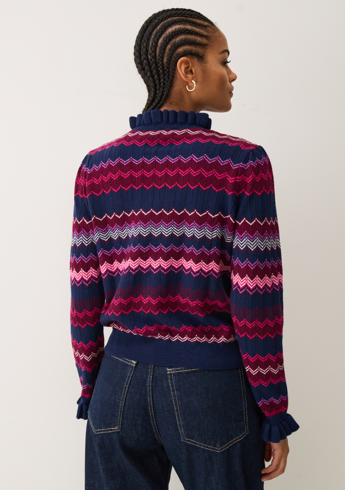 Chevron Stitch Sweater in Pink & Navy Mix