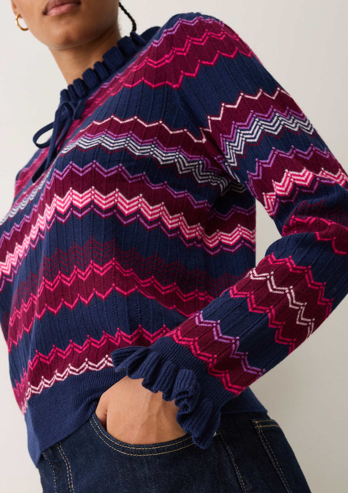 Chevron Stitch Sweater in Pink & Navy Mix