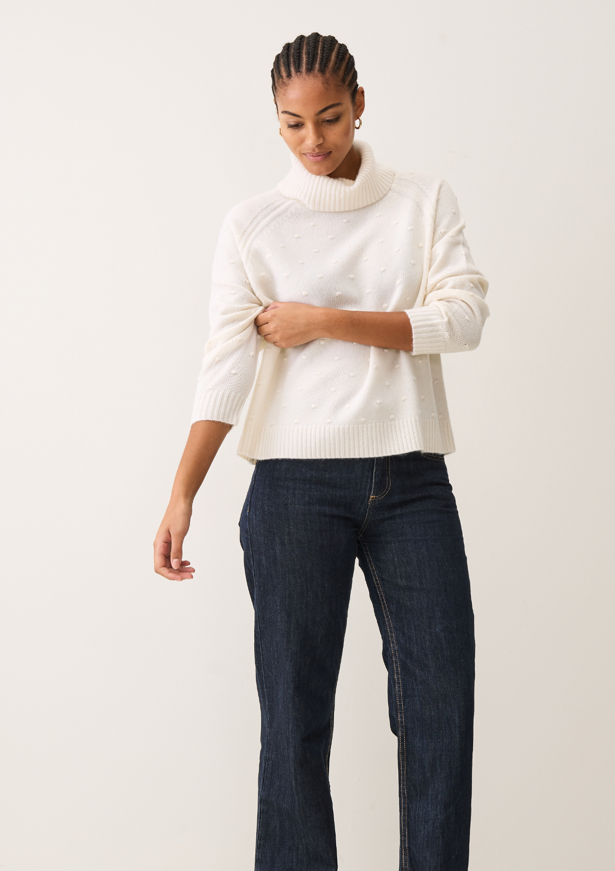 Bobble Polo Neck Sweater in Snow White