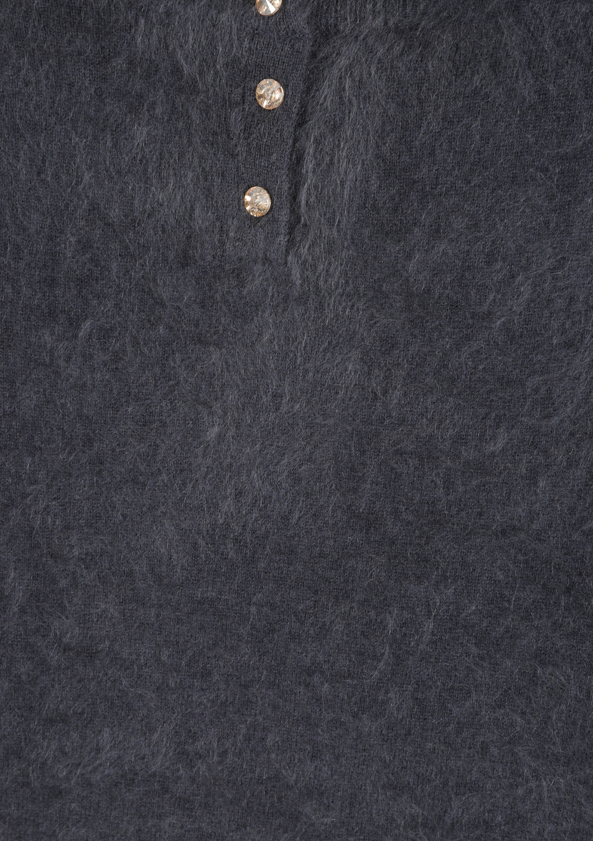 Short-Sleeved Brushed Cashmere Sweater with Jewelled Buttons in Universe Grey