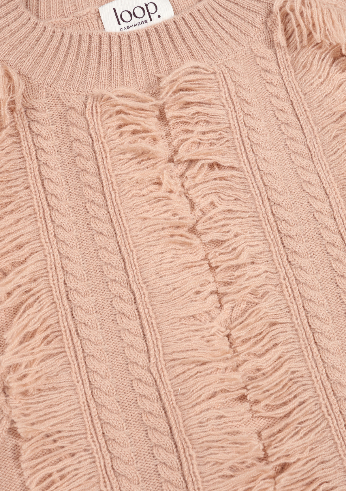 Fringed Cabled Sweater in Toffee