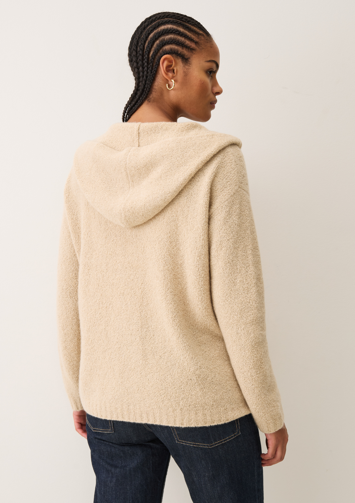 Boucle Hooded Sweater in Smoke Beige