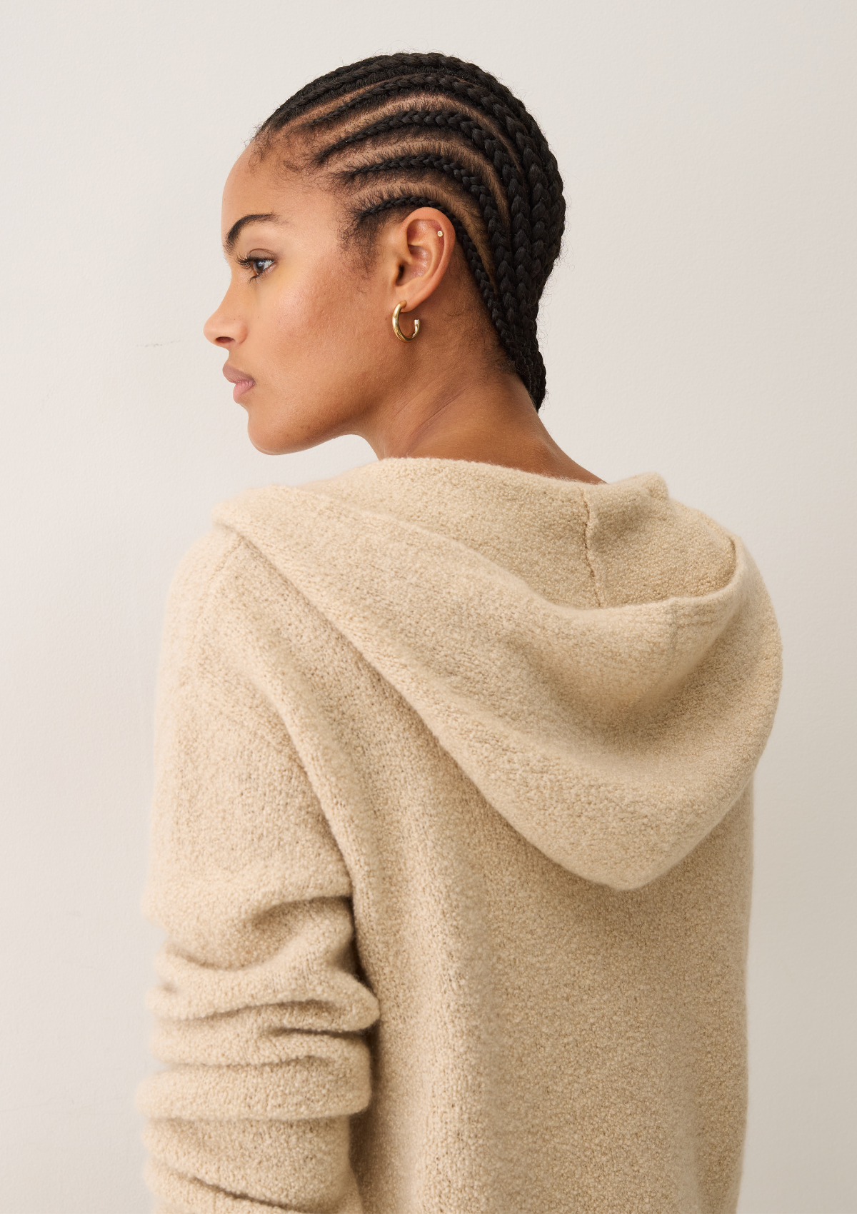 Boucle Hooded Sweater in Smoke Beige