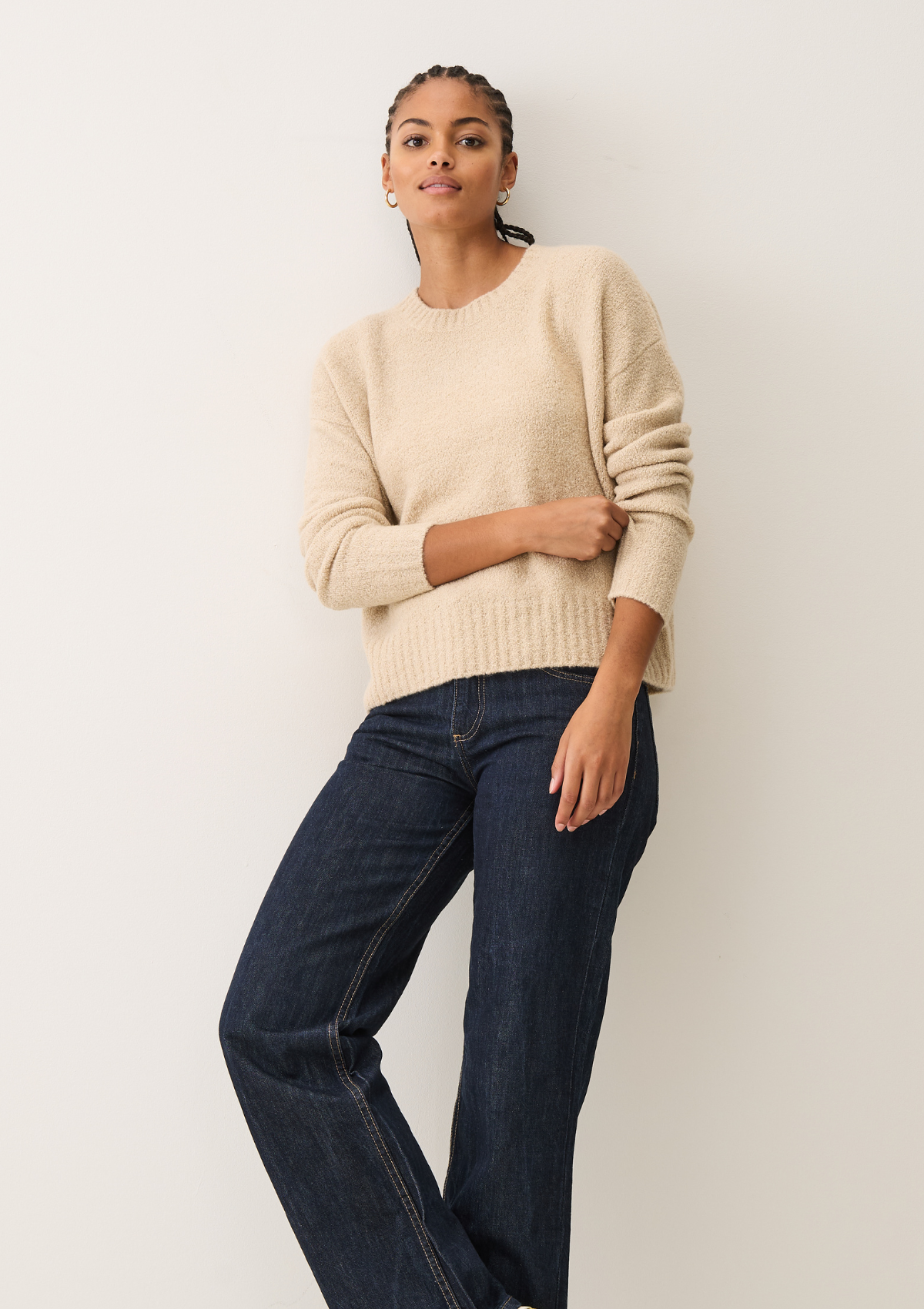 Boucle Cropped Sweatshirt in Smoke Beige