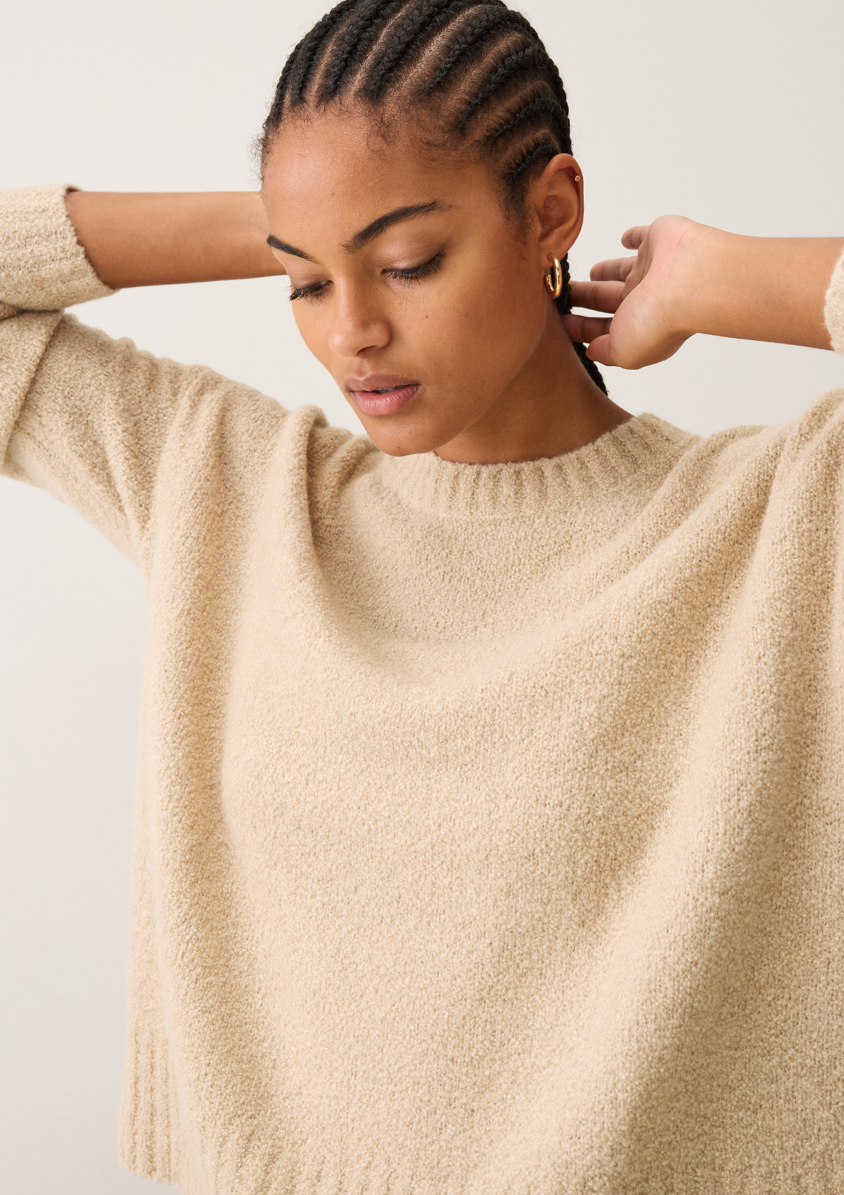 Boucle Cropped Sweatshirt in Smoke Beige