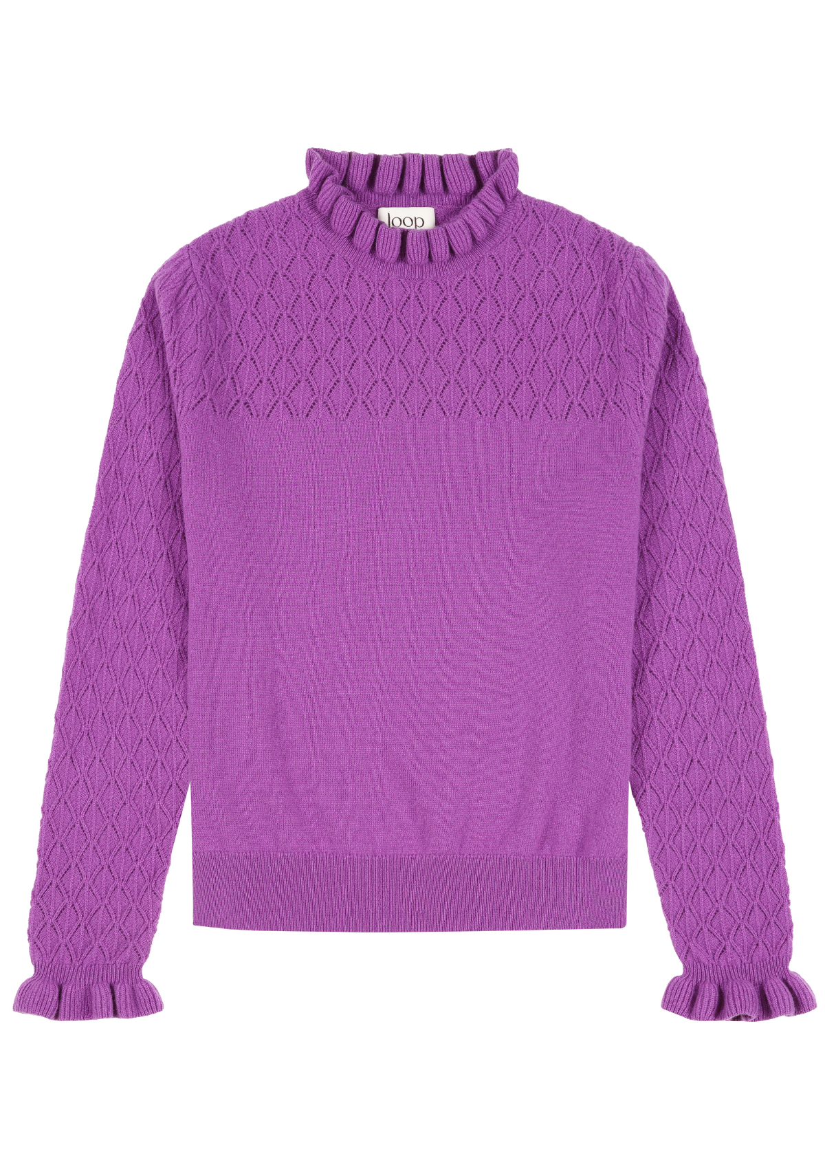 Tie Neck Pointelle Sweater in Vibration Purple